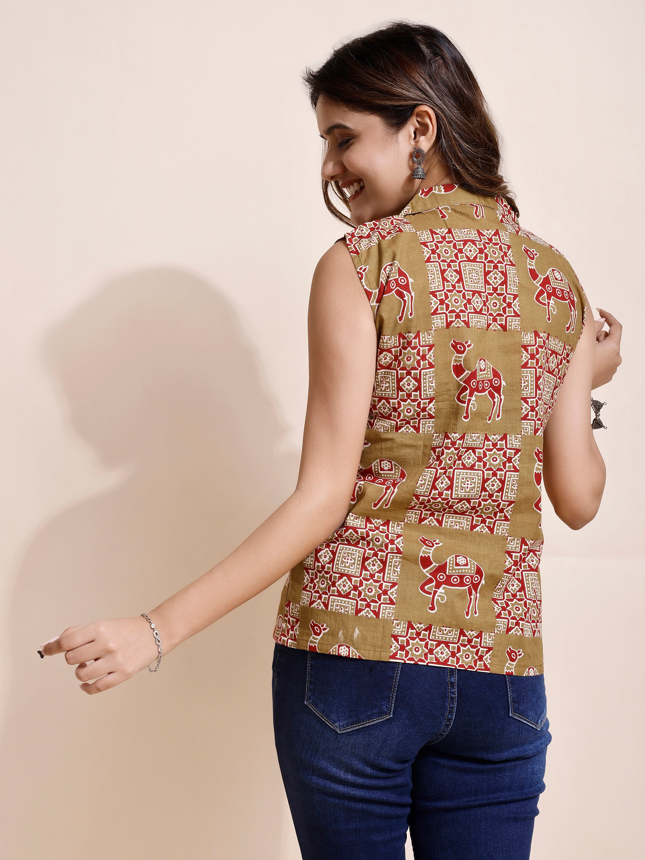 Women Camel Printed Tops