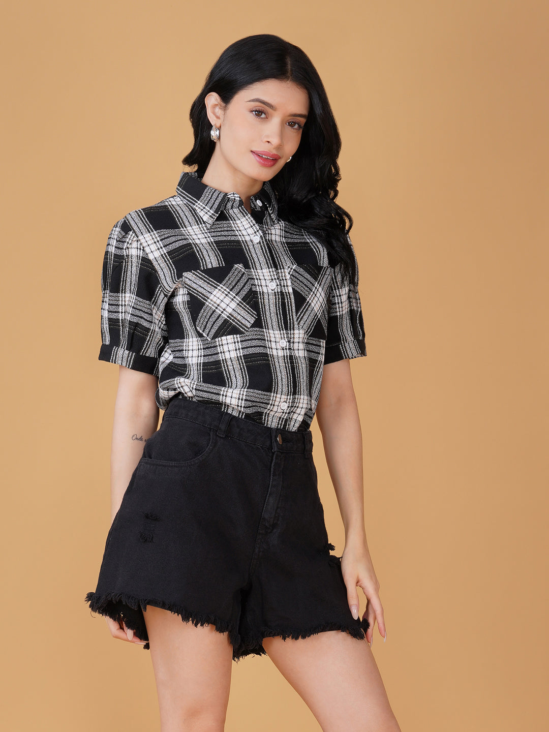 Women Checked Shirt Style Top