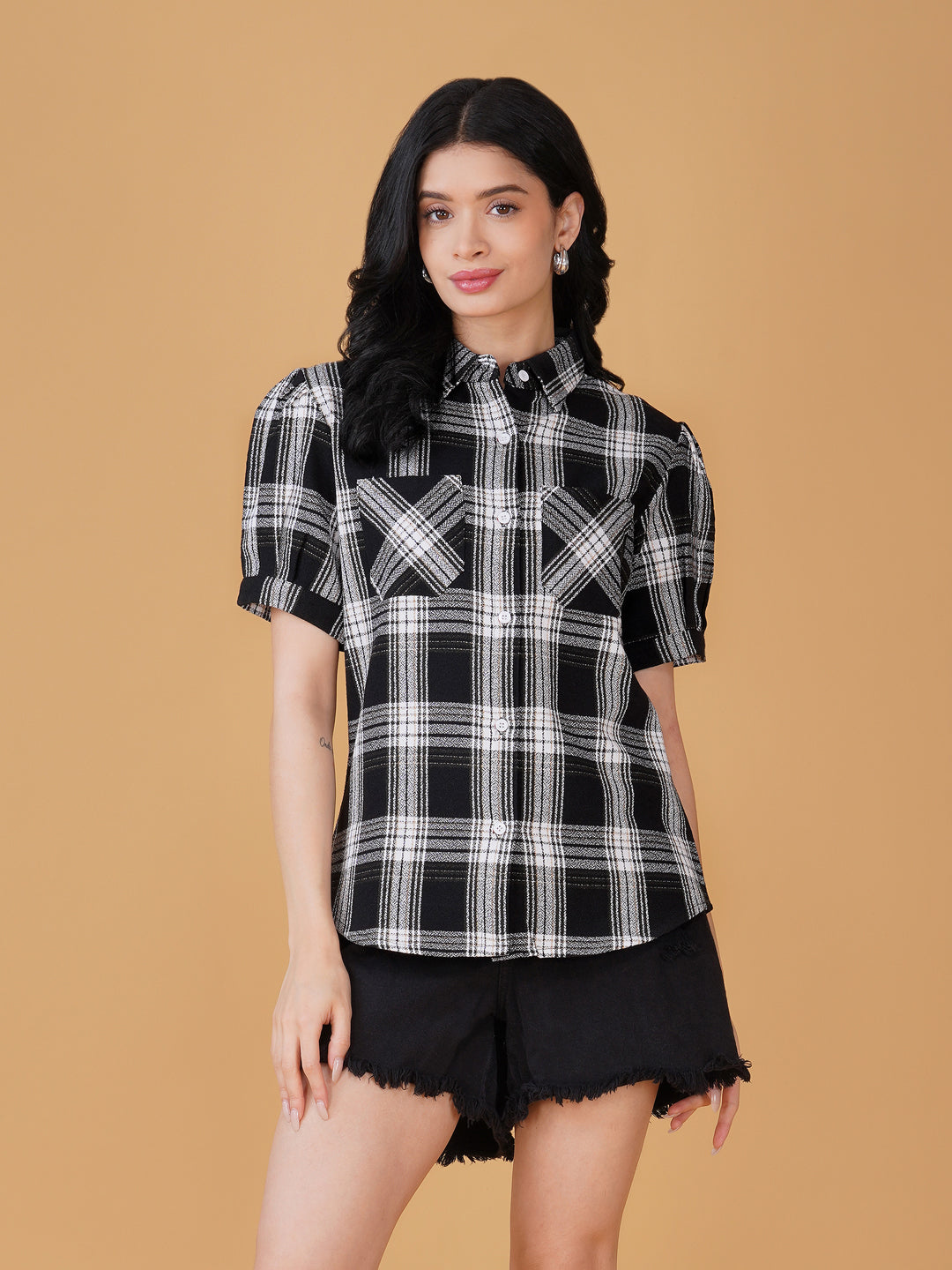 Women Checked Shirt Style Top