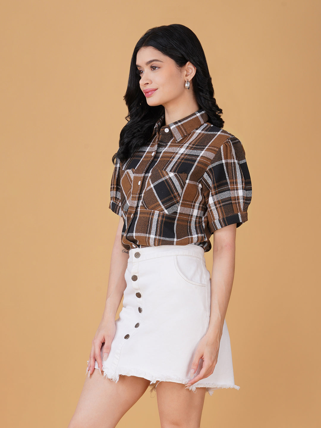 Women Checked Shirt Style Top