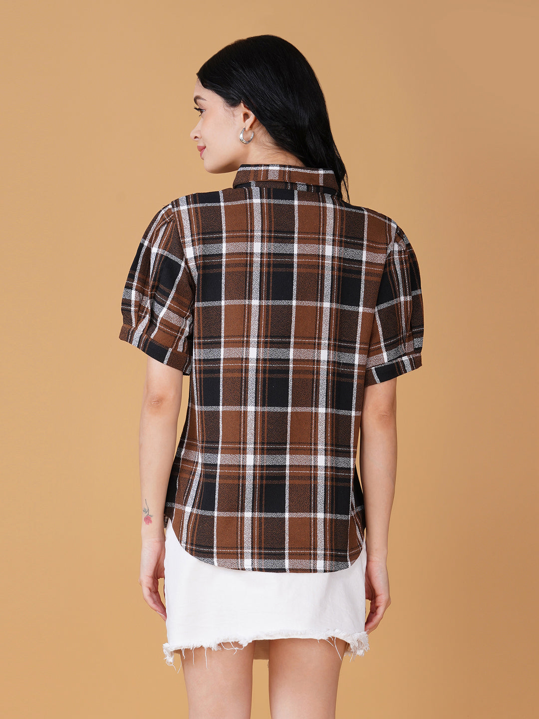 Women Checked Shirt Style Top