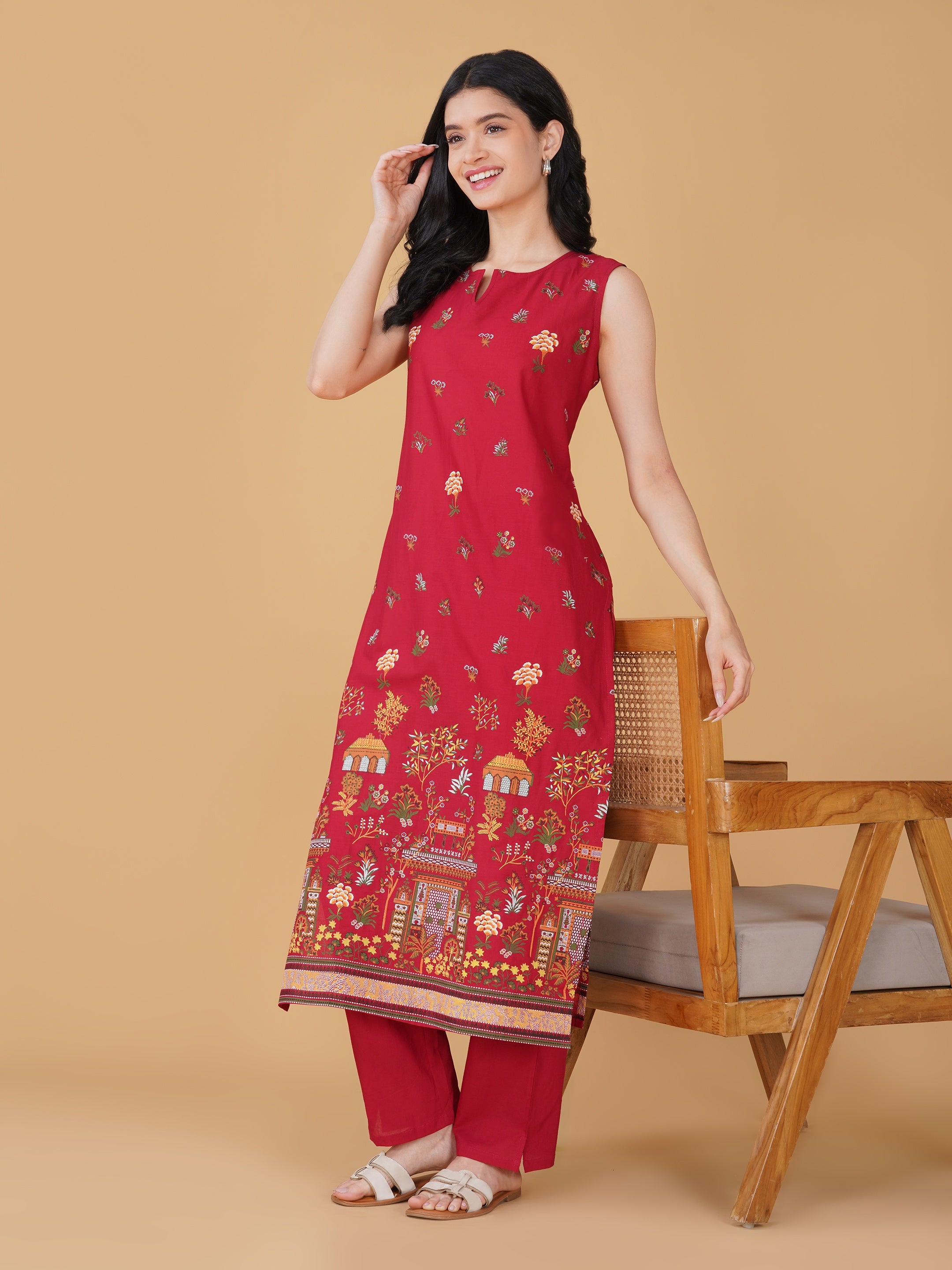 Pink Cotton Printed Kurta set