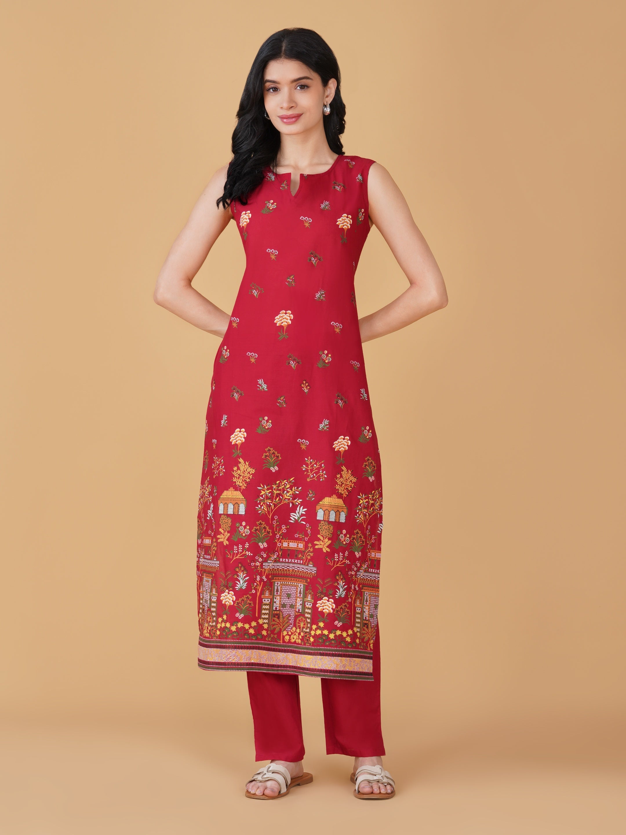 Pink Cotton Printed Kurta set