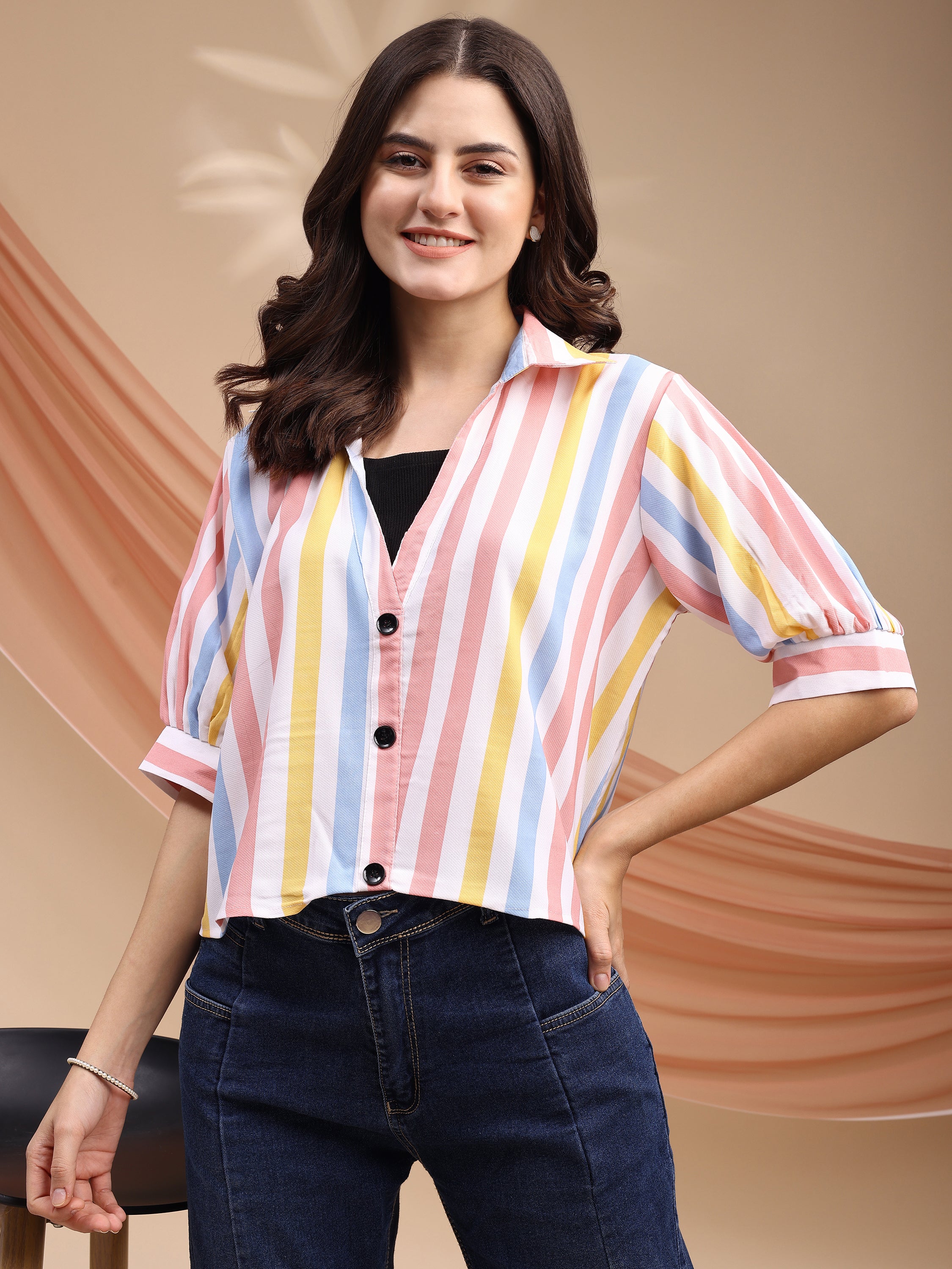 Women Striped Shirt Style Top