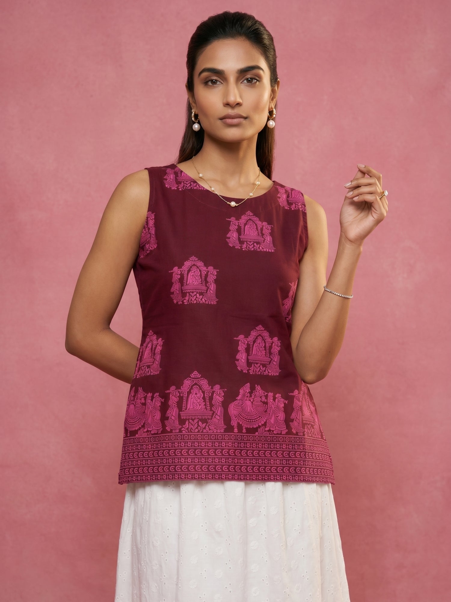 Ethnic Printed Pure Cotton Casual Top