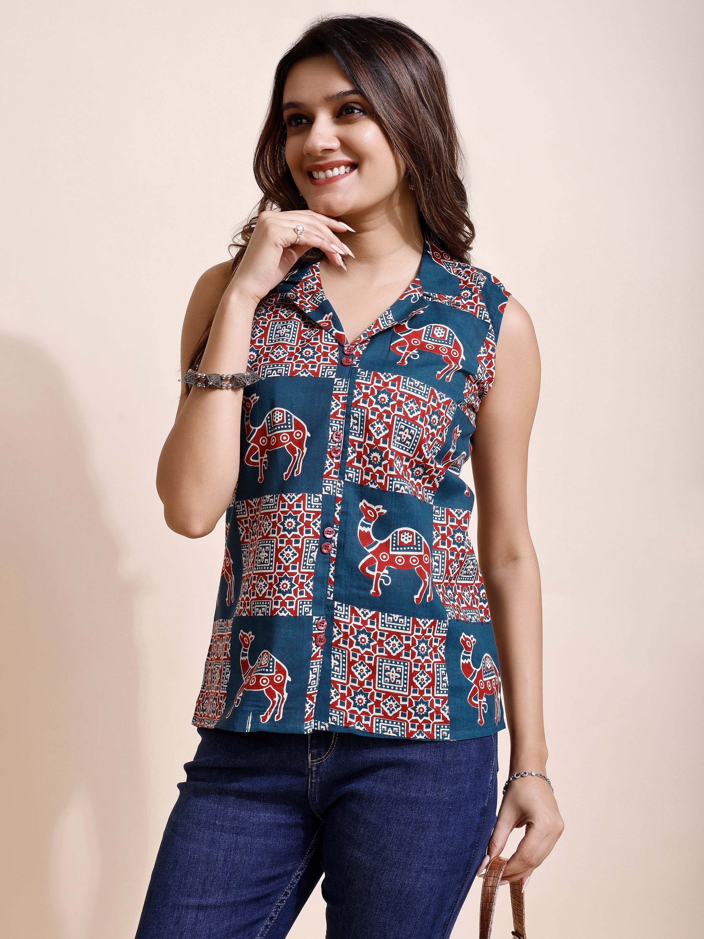 Women Camel Printed Tops