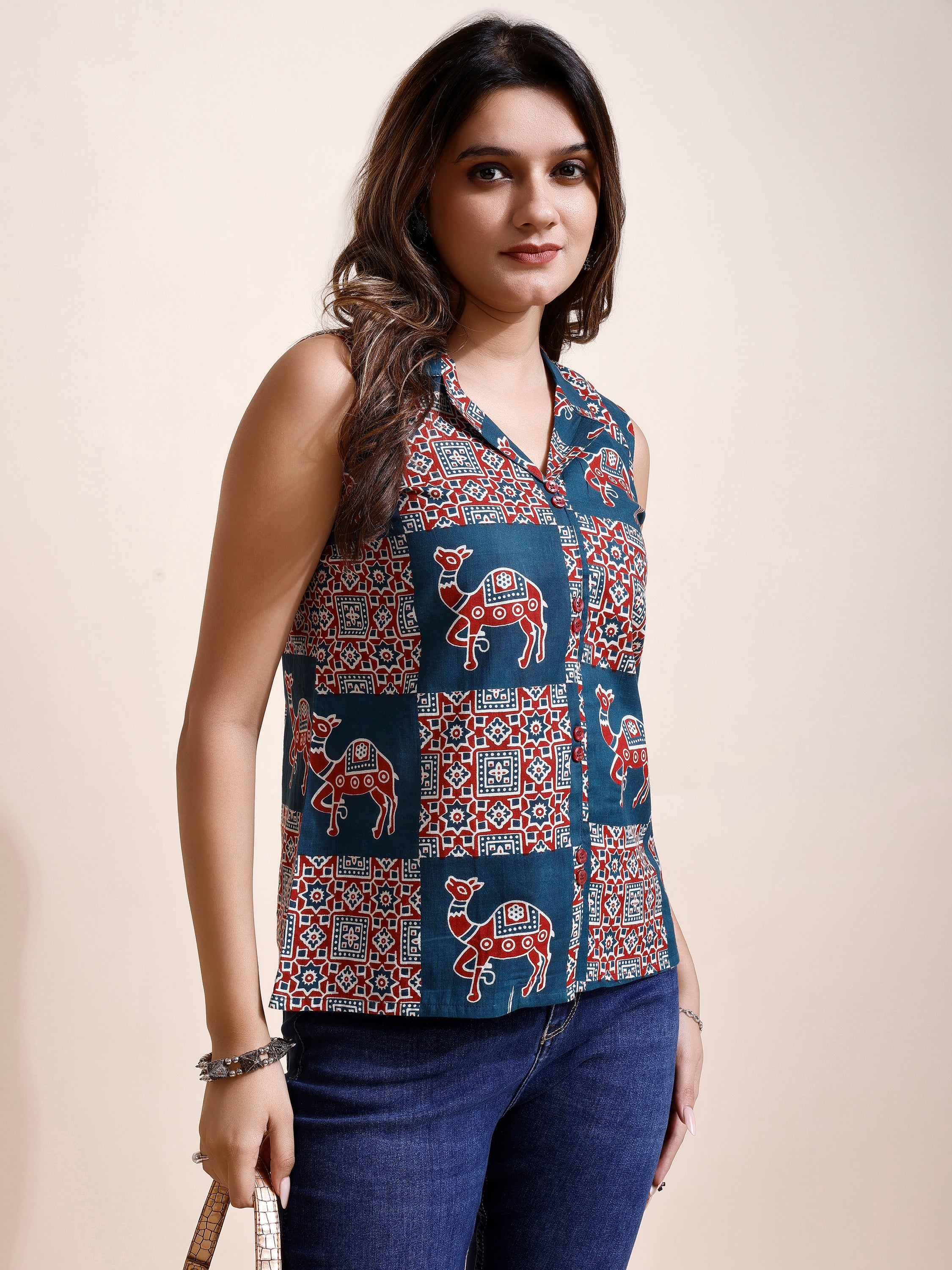 Women Camel Printed Tops