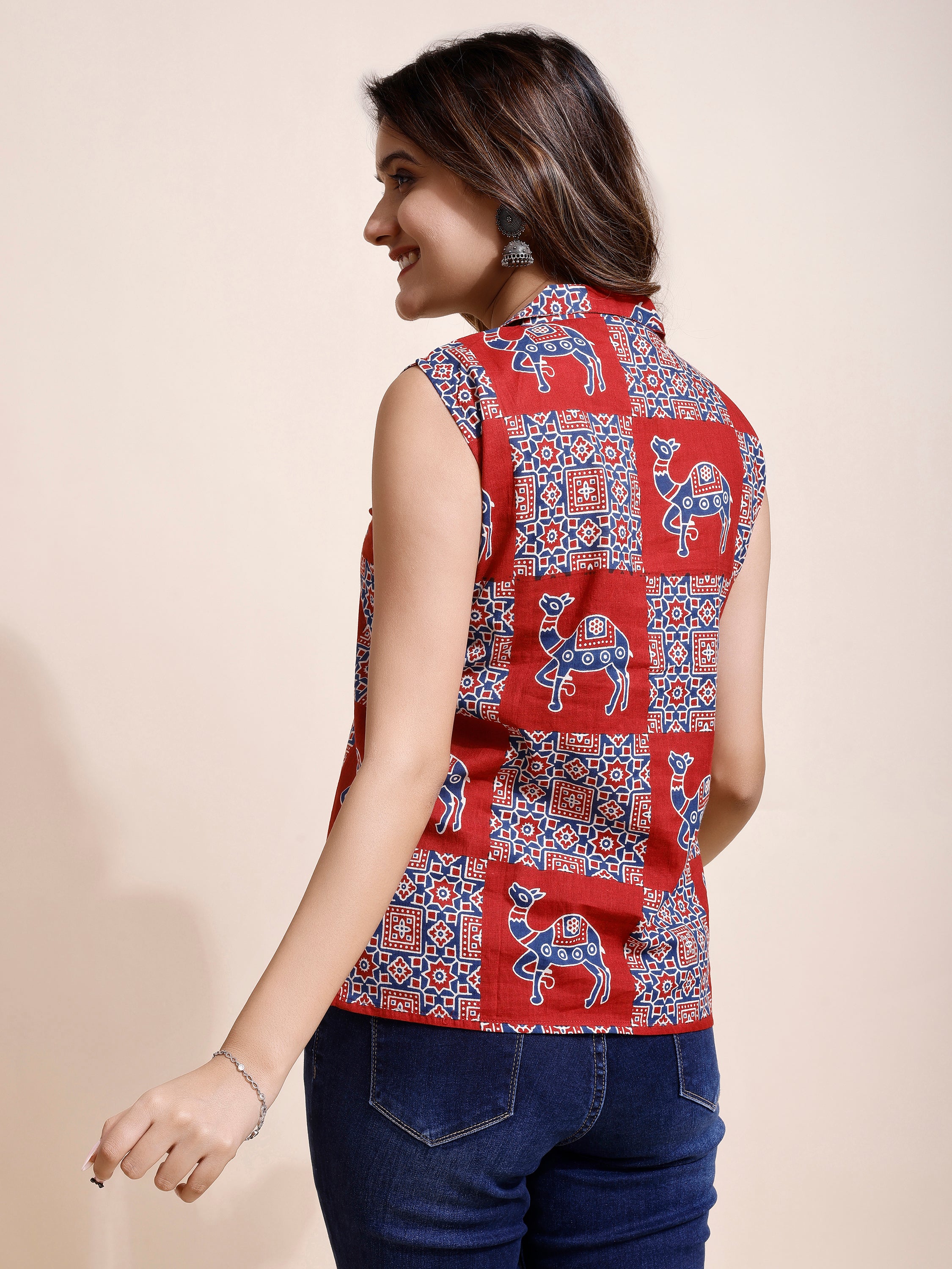 Women Camel Printed Tops
