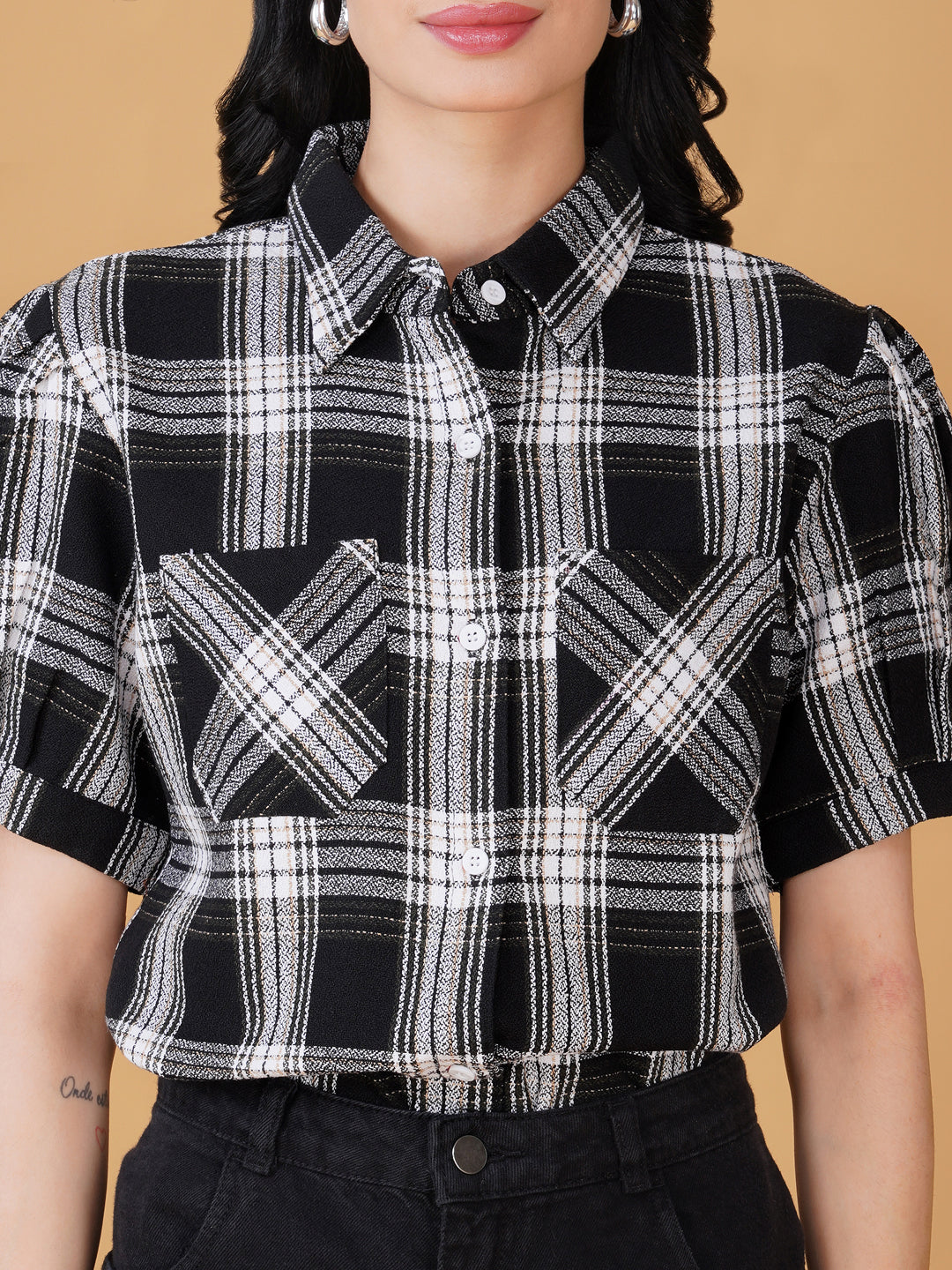 Women Checked Shirt Style Top
