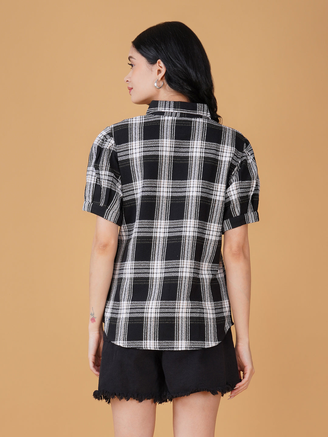 Women Checked Shirt Style Top