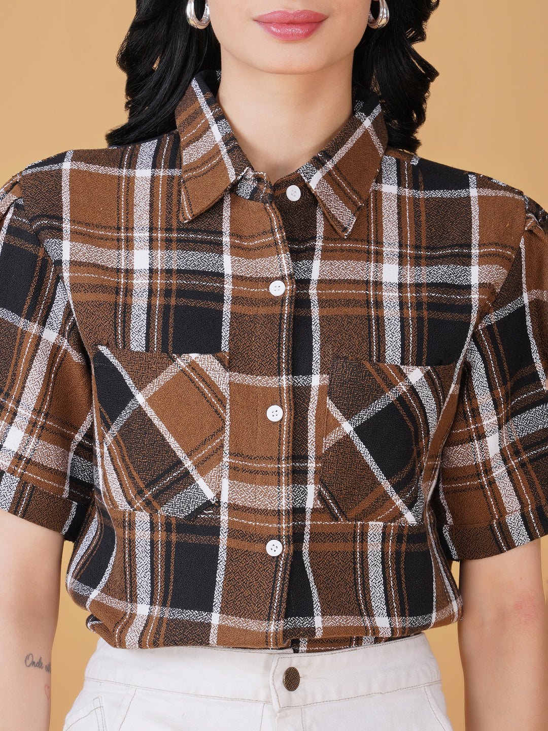 Women Checked Shirt Style Top
