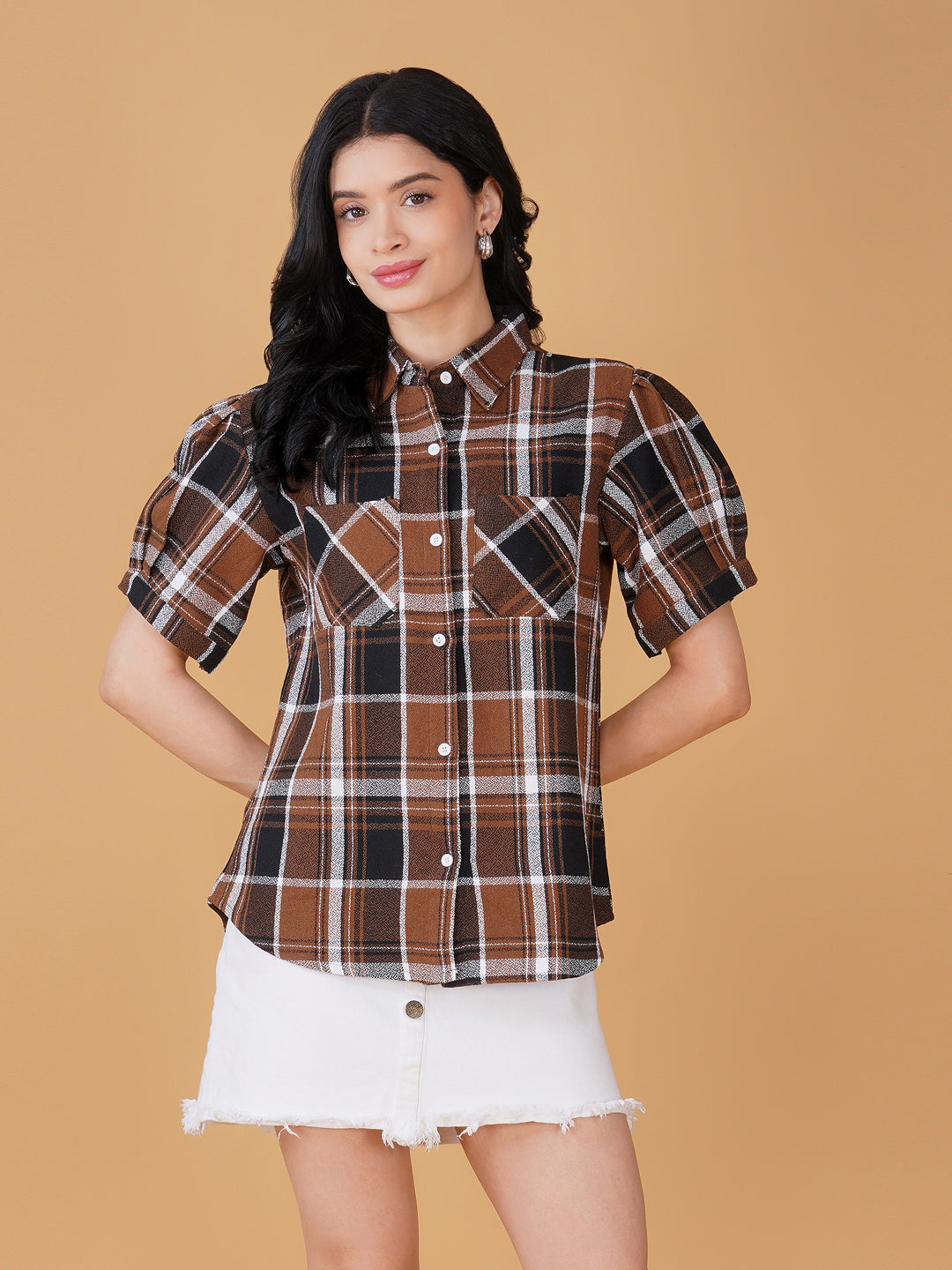 Women Checked Shirt Style Top