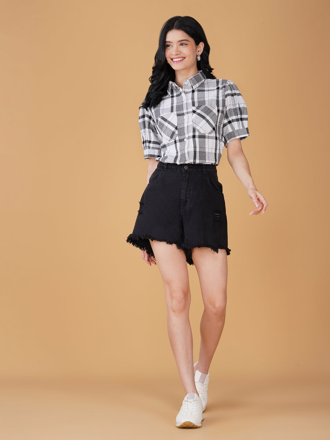 Women Checked Shirt Style Top