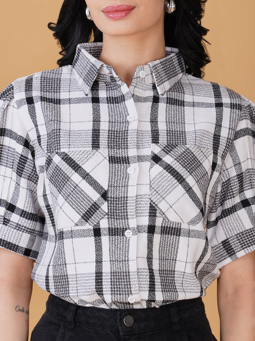 Women Checked Shirt Style Top