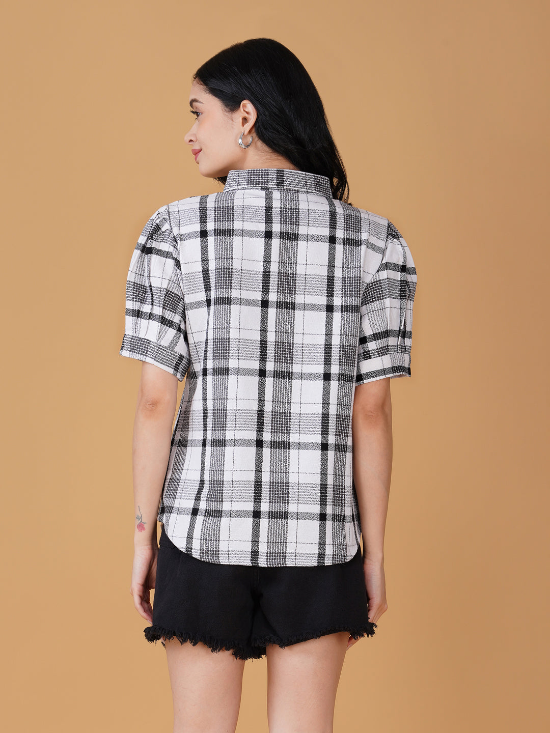 Women Checked Shirt Style Top