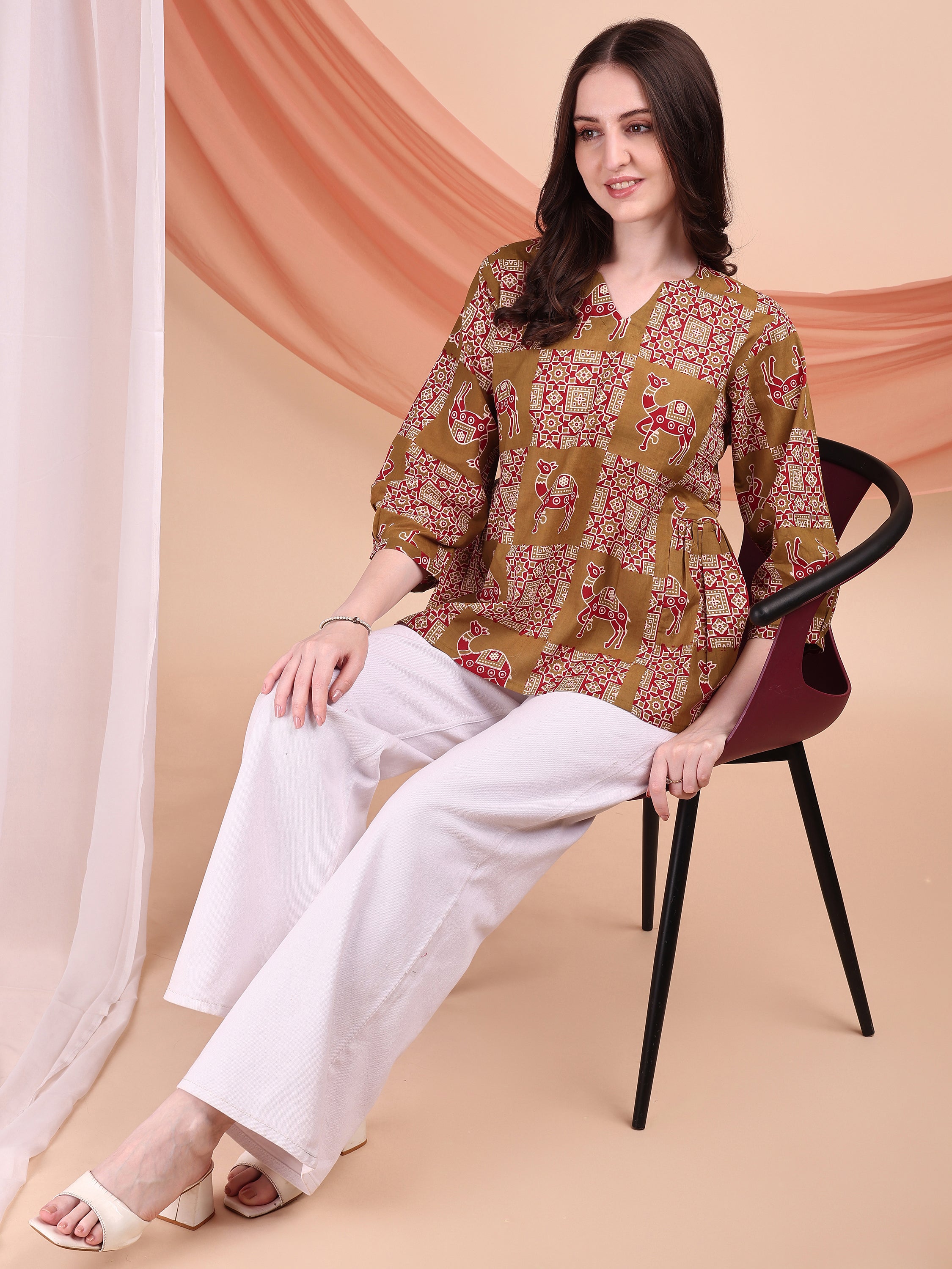 Women Camel Printed Top