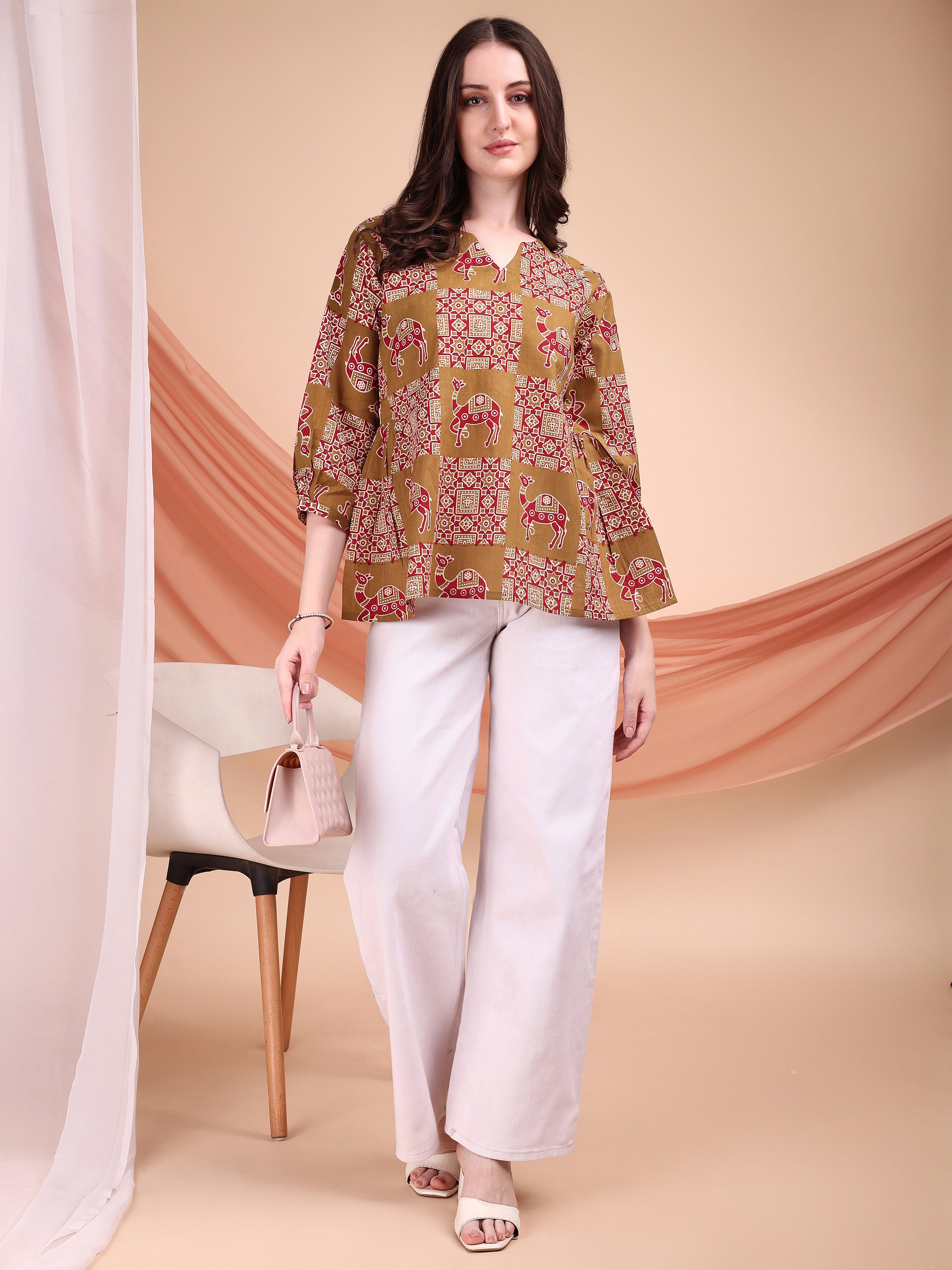 Women Camel Printed Top