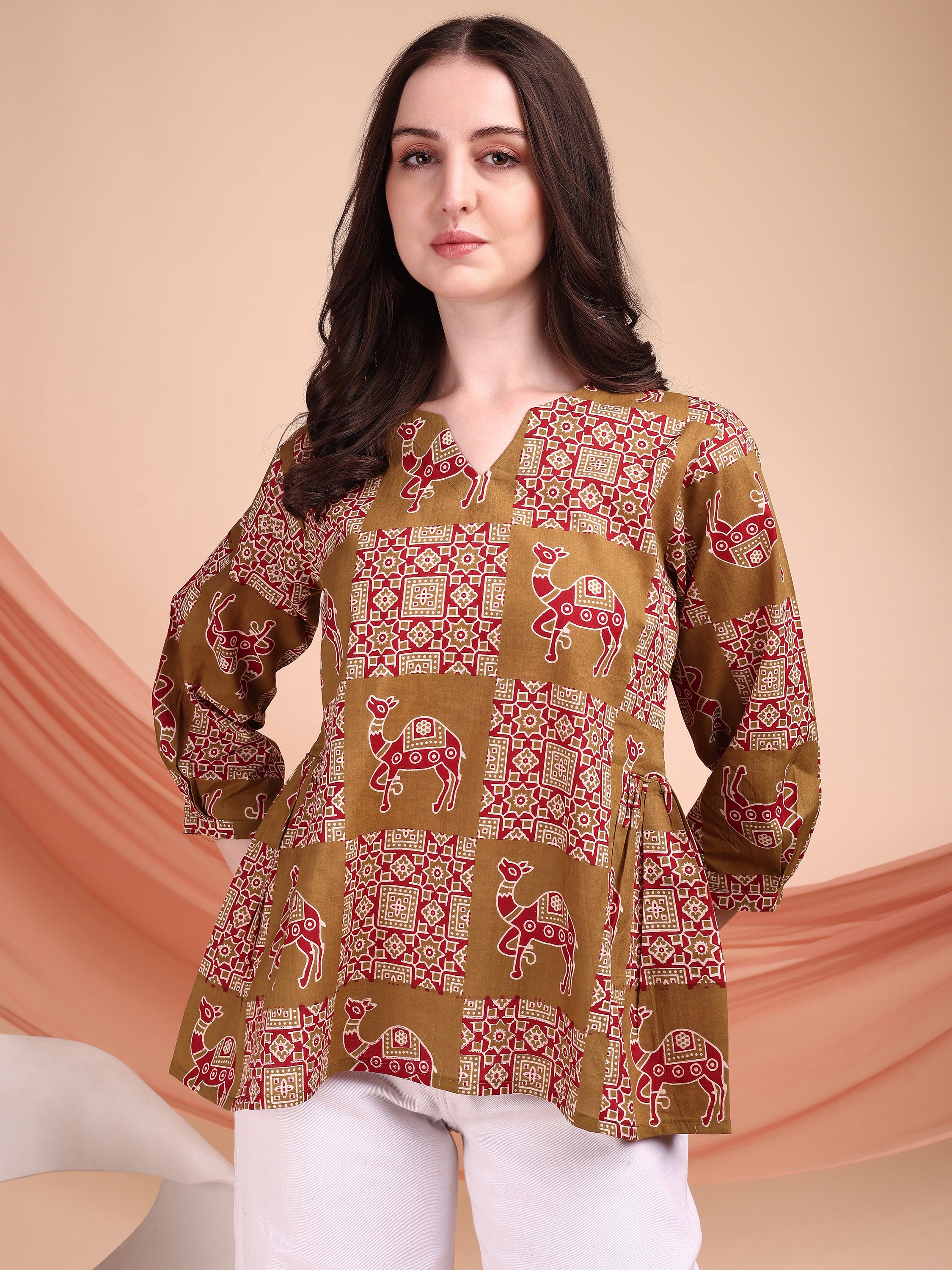 Women Camel Printed Top