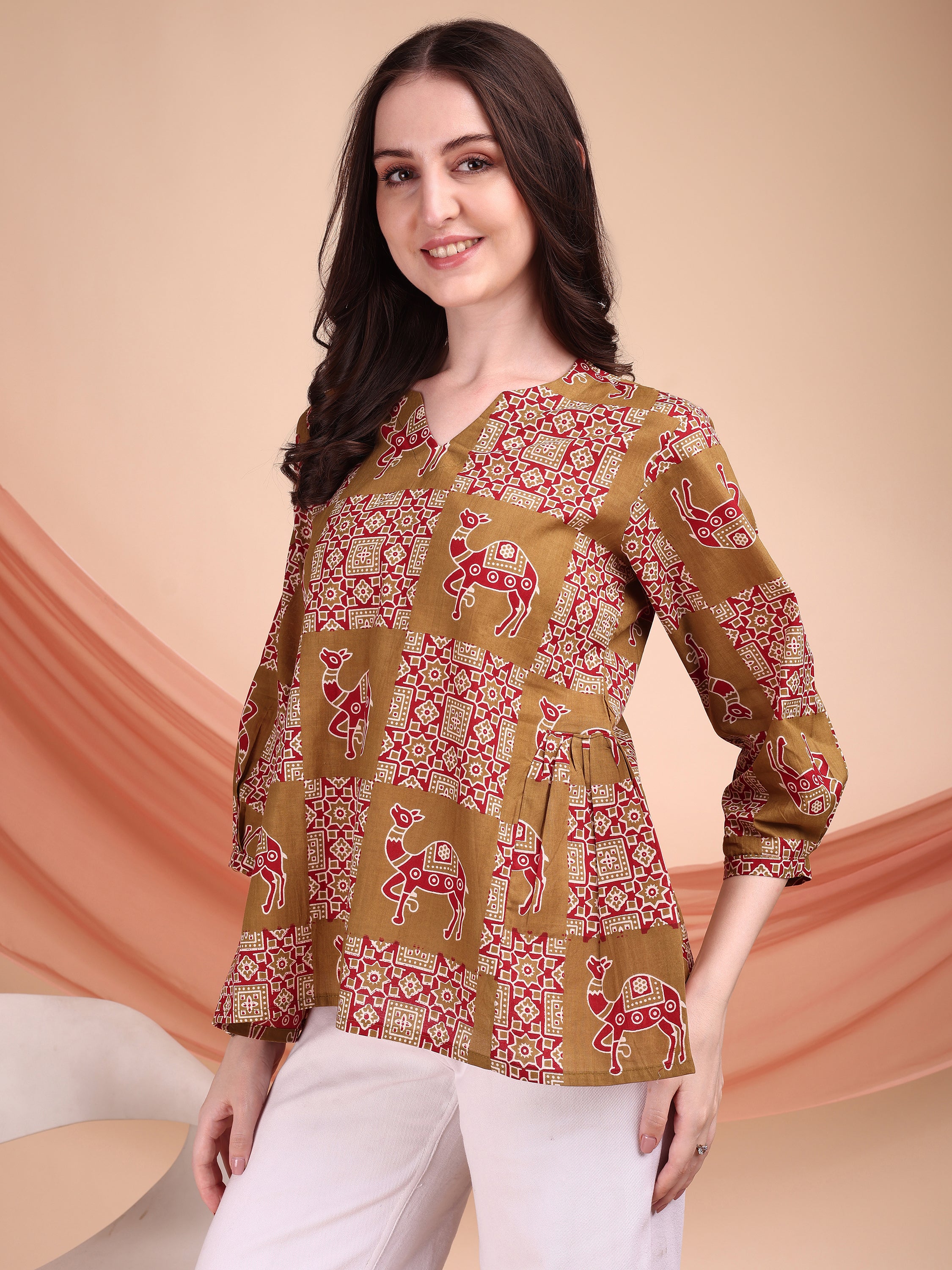 Women Camel Printed Top