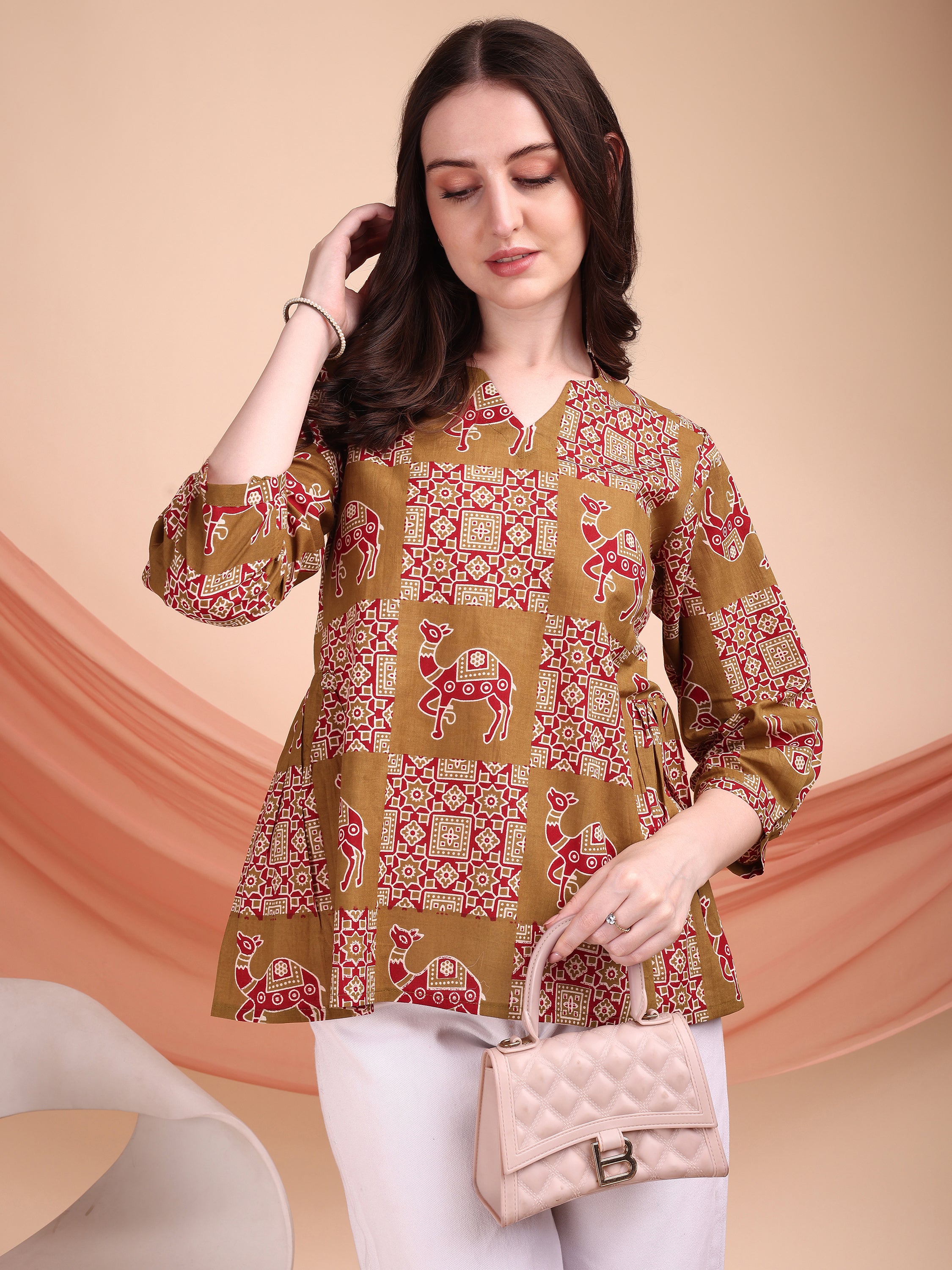 Women Camel Printed Top
