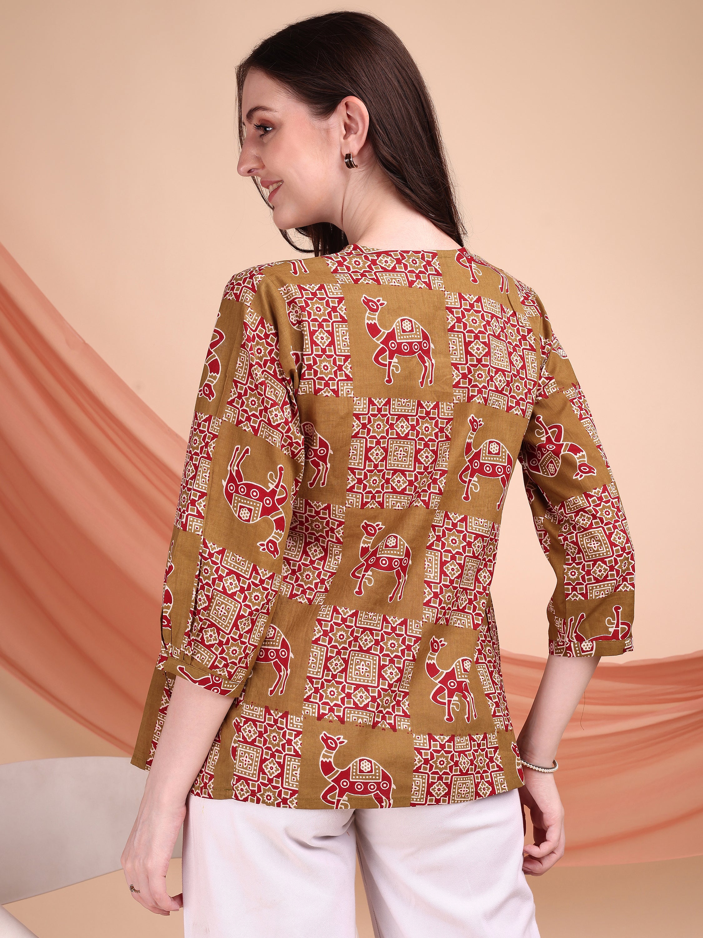 Women Camel Printed Top