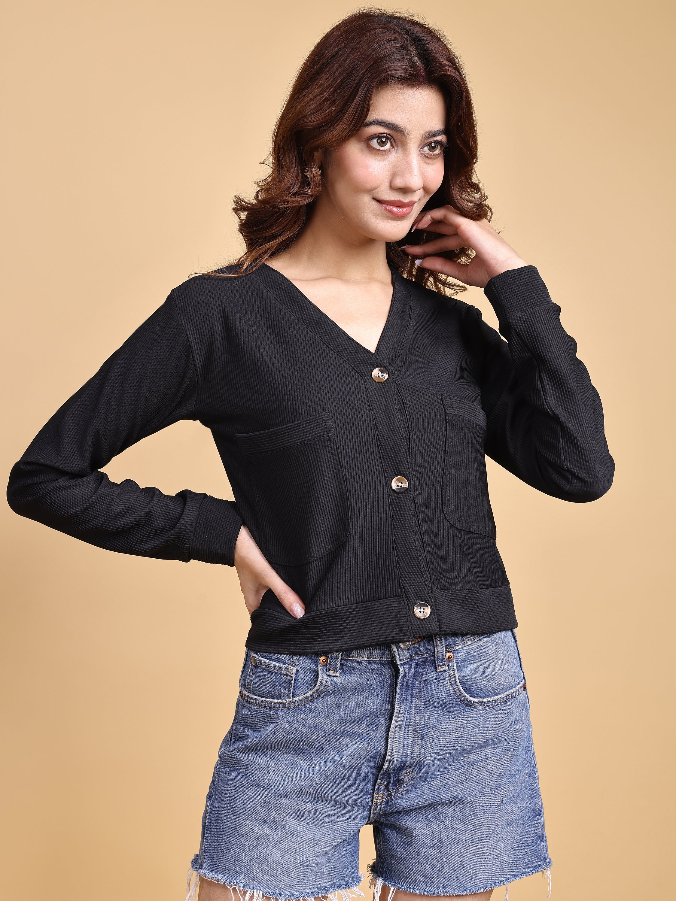 Women Solid Cardigan Top