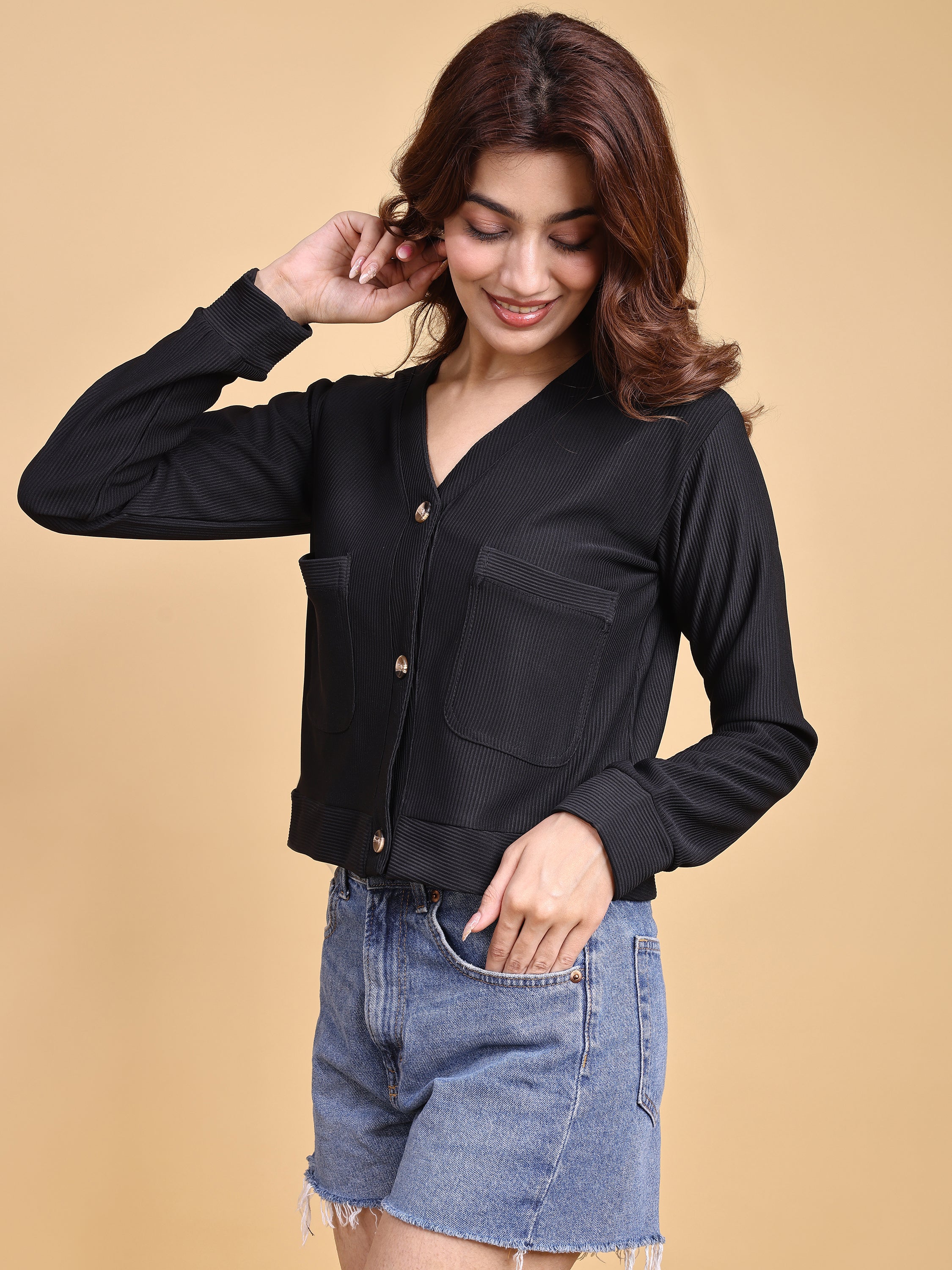 Women Solid Cardigan Top