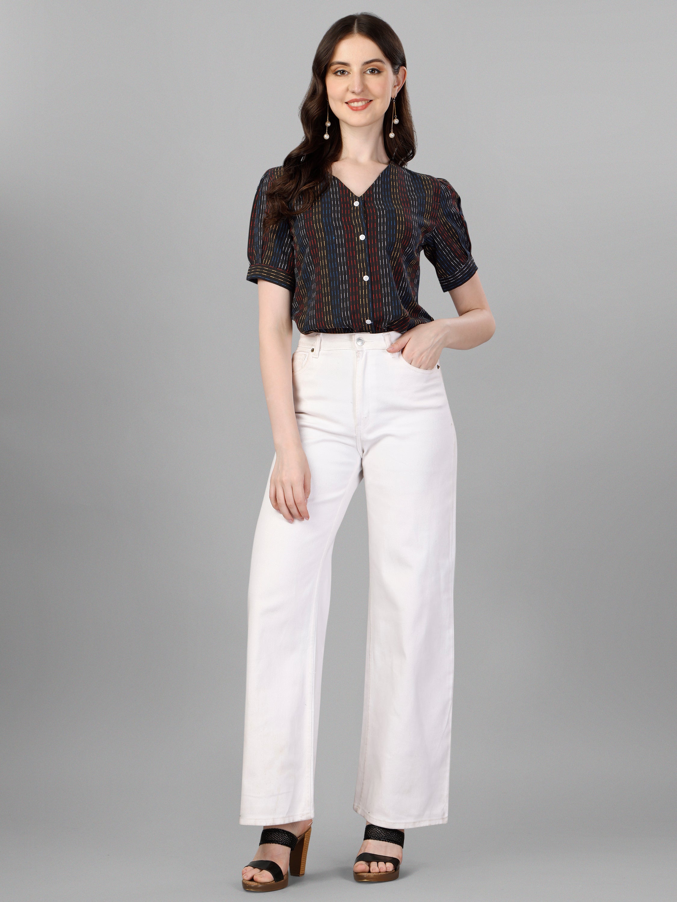 Striped Puff Sleeve Cotton Top