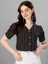Striped Puff Sleeve Cotton Top