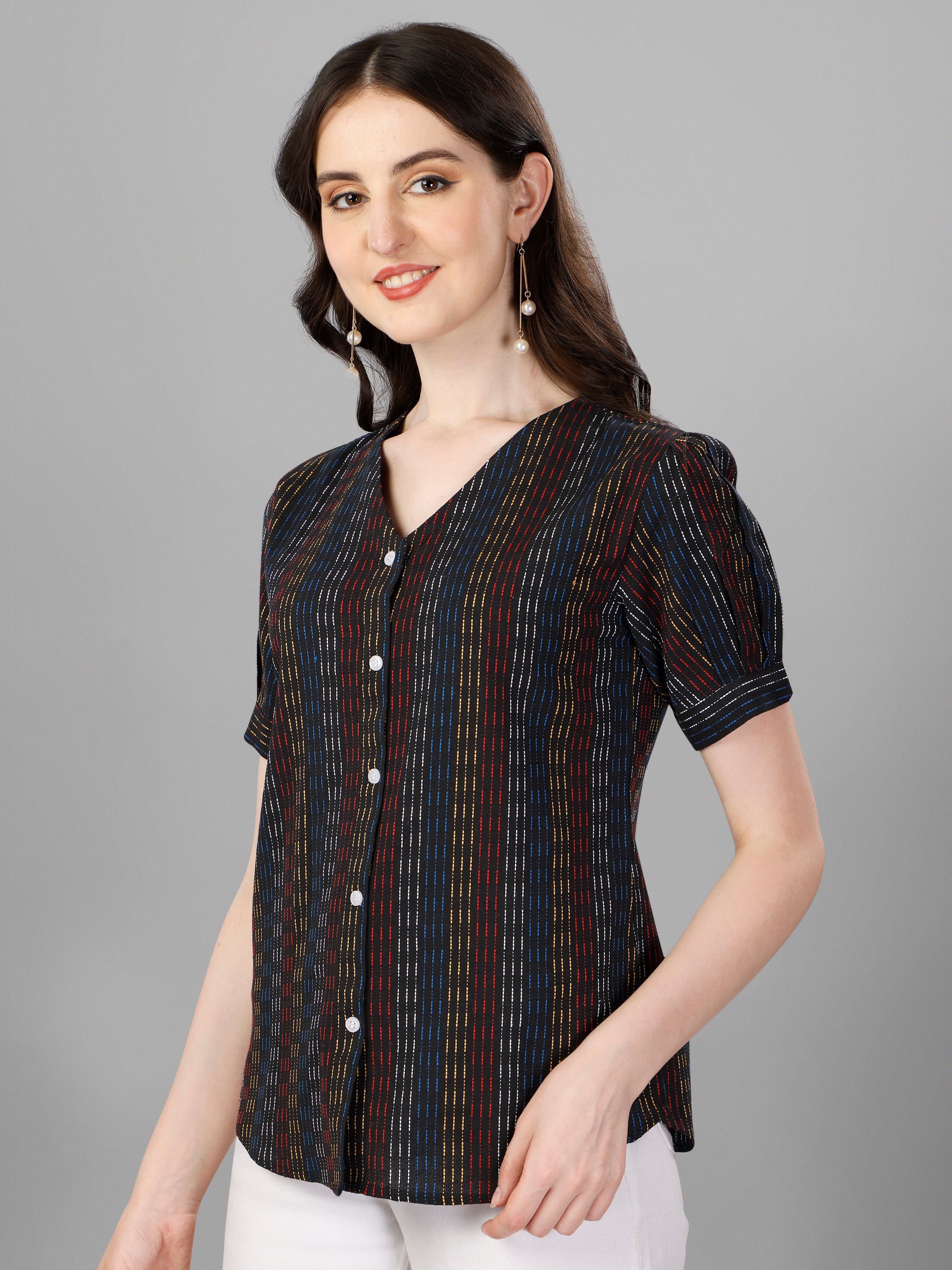 Striped Puff Sleeve Cotton Top