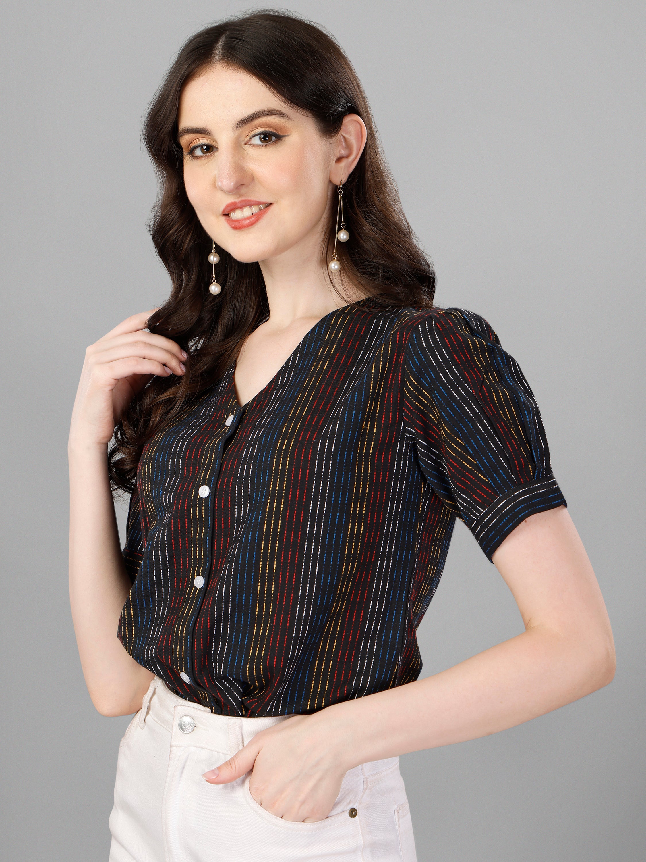Striped Puff Sleeve Cotton Top
