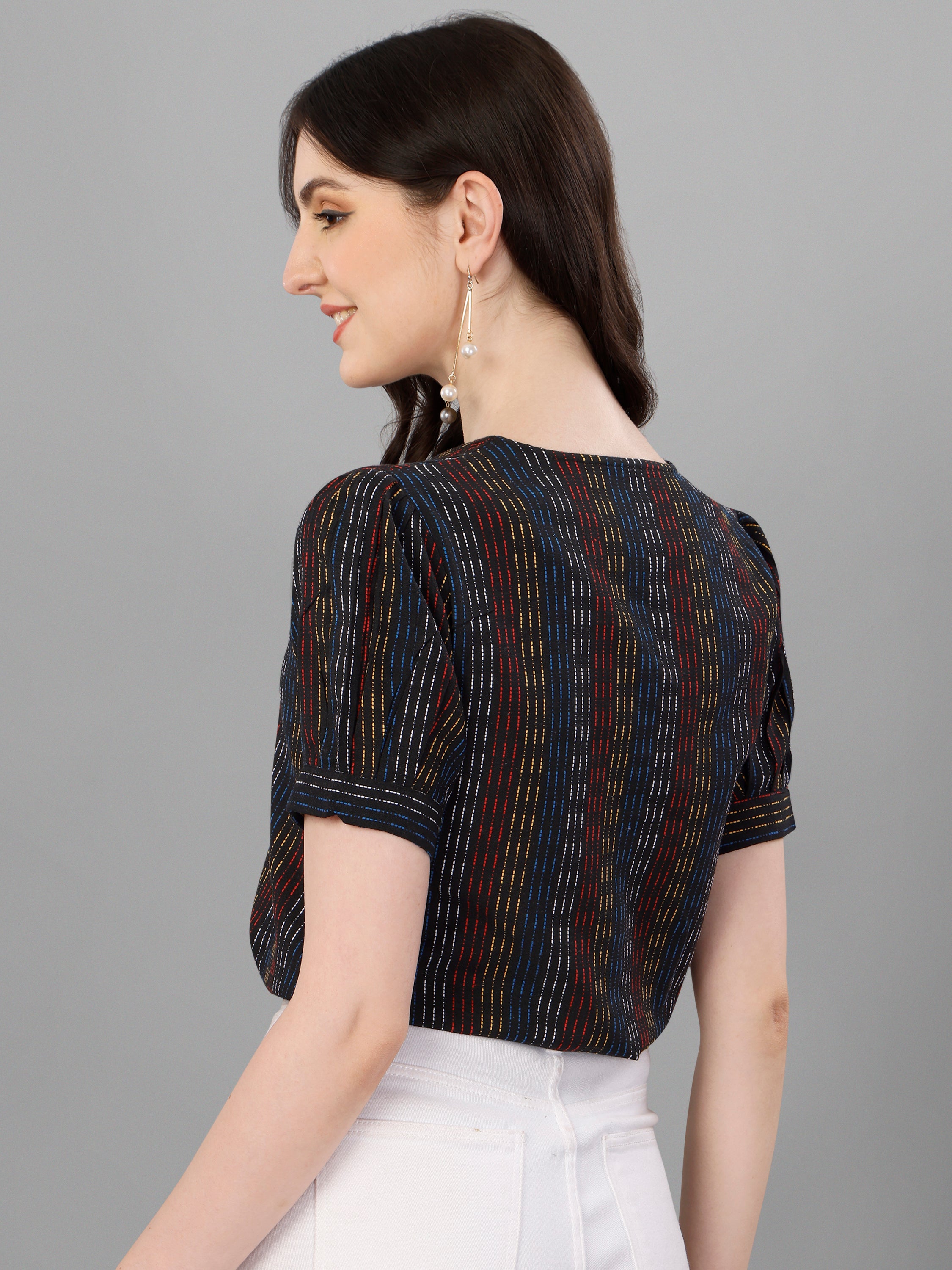 Striped Puff Sleeve Cotton Top
