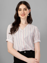 Striped Puff Sleeve Cotton Top