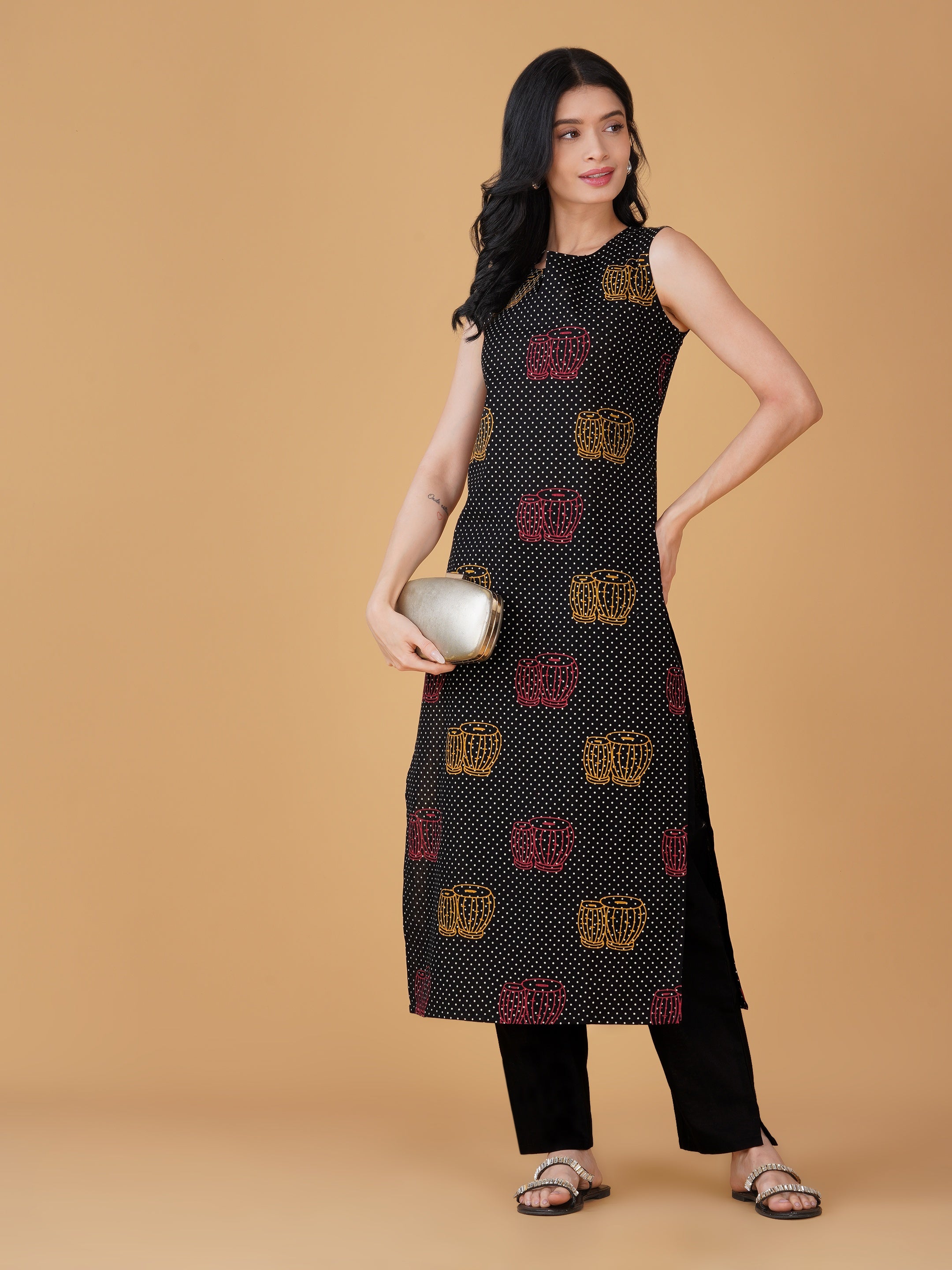 Black Cotton Printed Kurta set