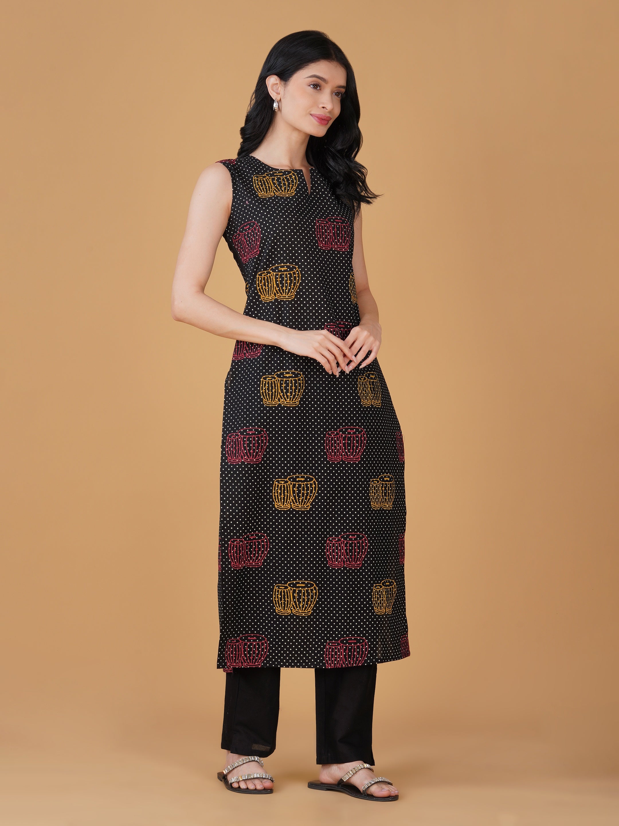 Black Cotton Printed Kurta set