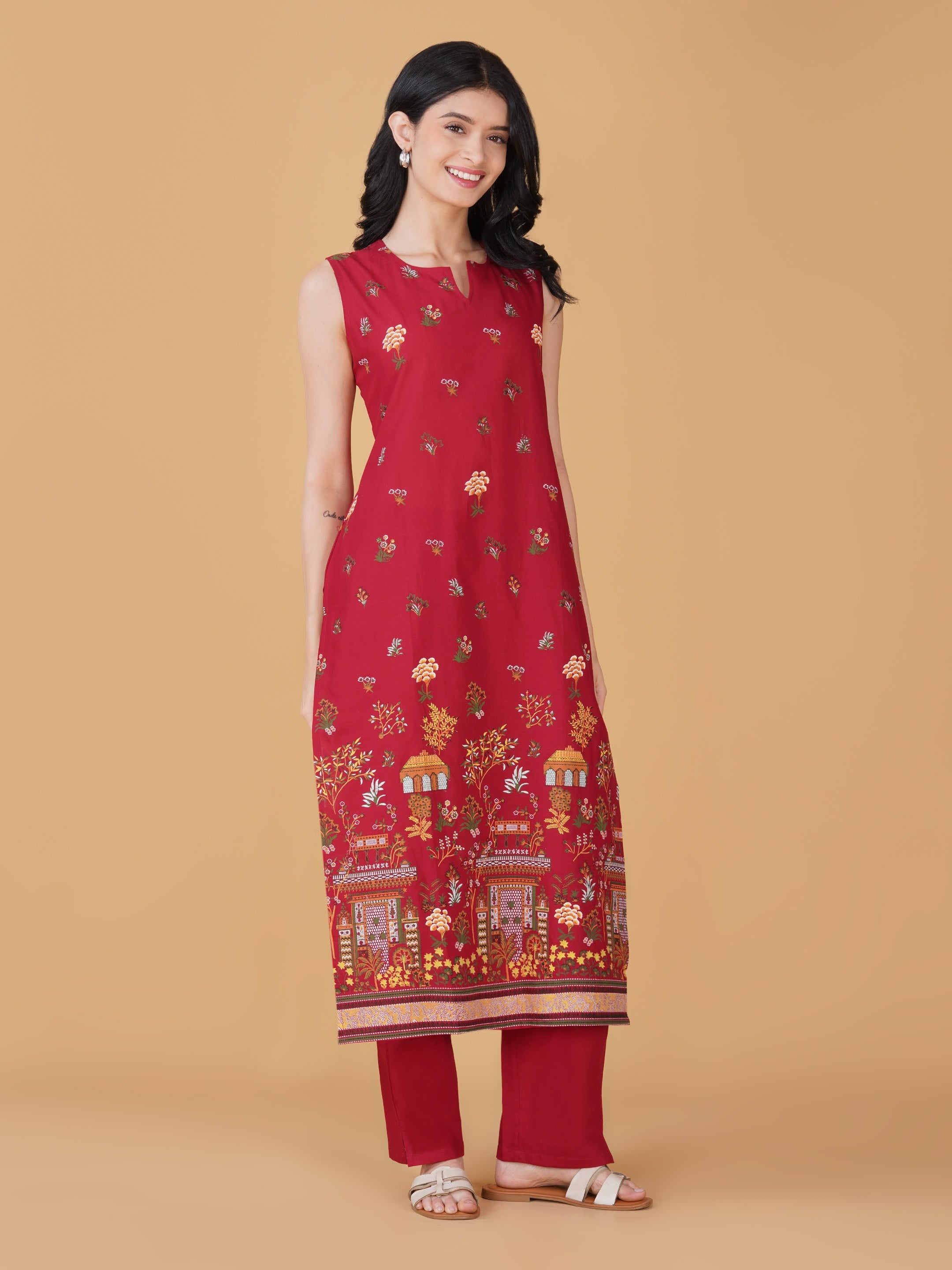 Pink Cotton Printed Kurta set