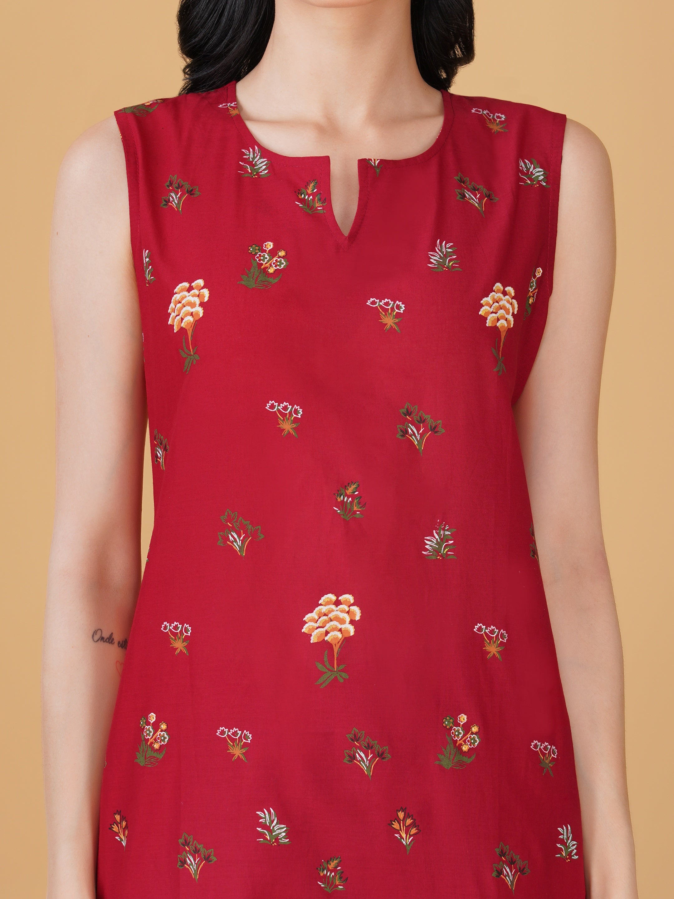 Pink Cotton Printed Kurta set