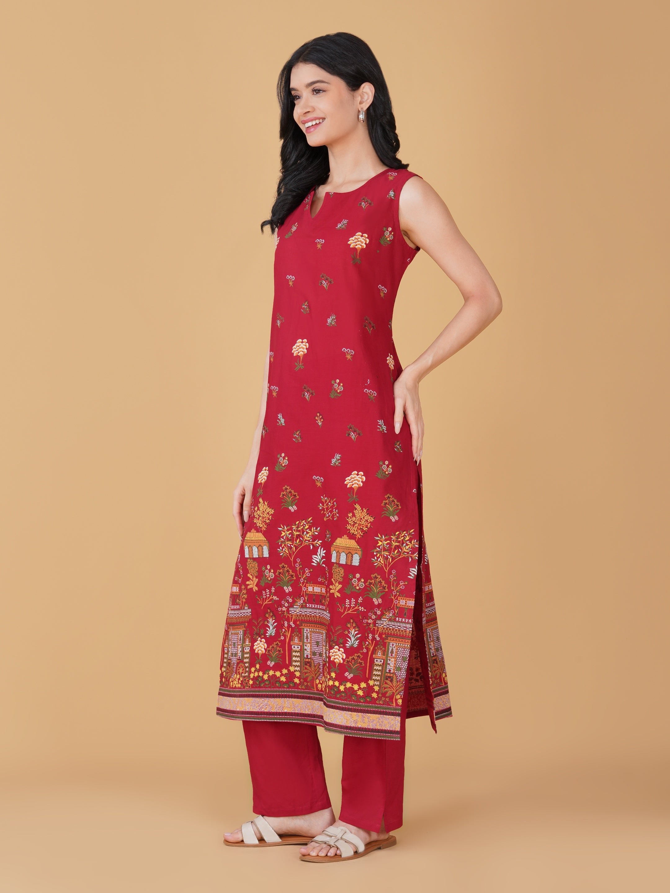 Pink Cotton Printed Kurta set