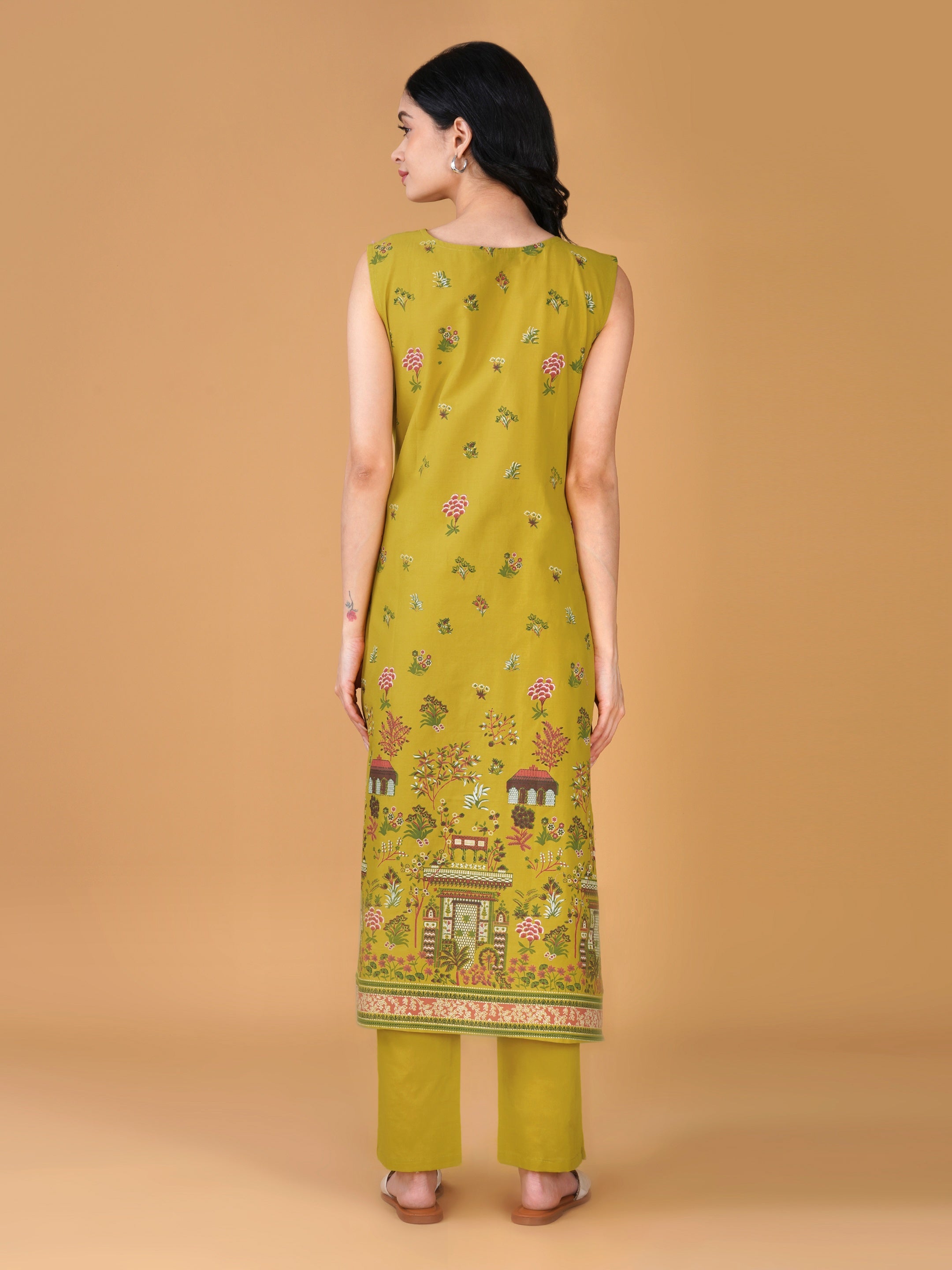 Yellow Cotton Printed Kurta set
