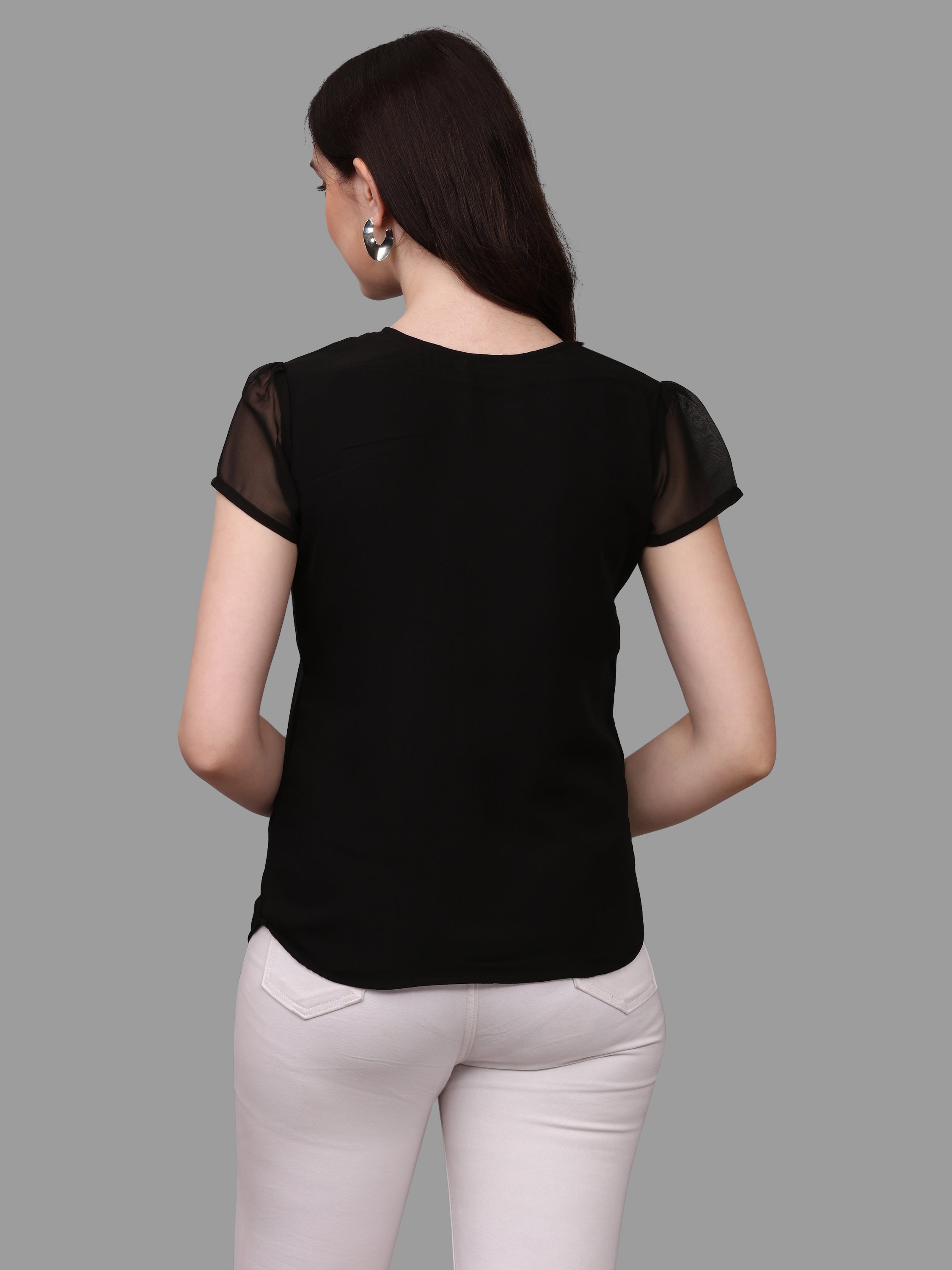 Women Solid Tie Neck Top
