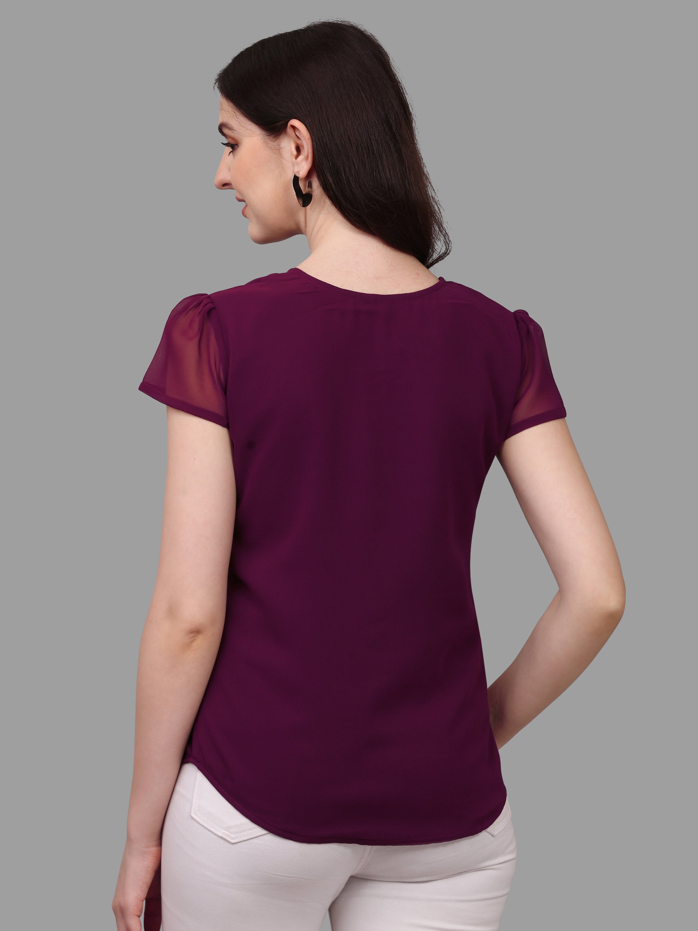 Women Solid Tie Neck Top