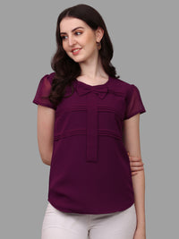Women Solid Tie Neck Top