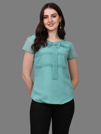 Women Solid Tie Neck Top
