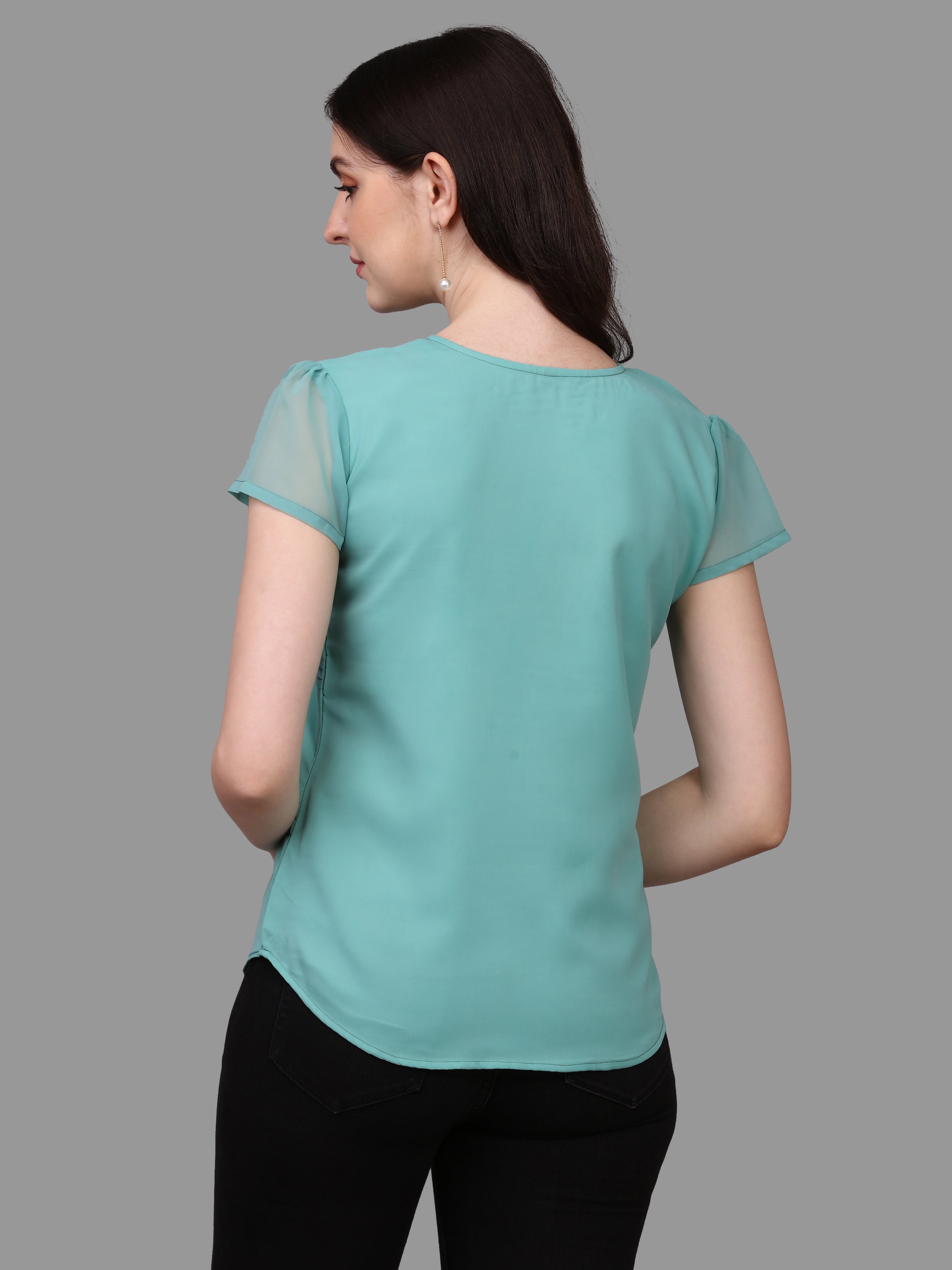 Women Solid Tie Neck Top
