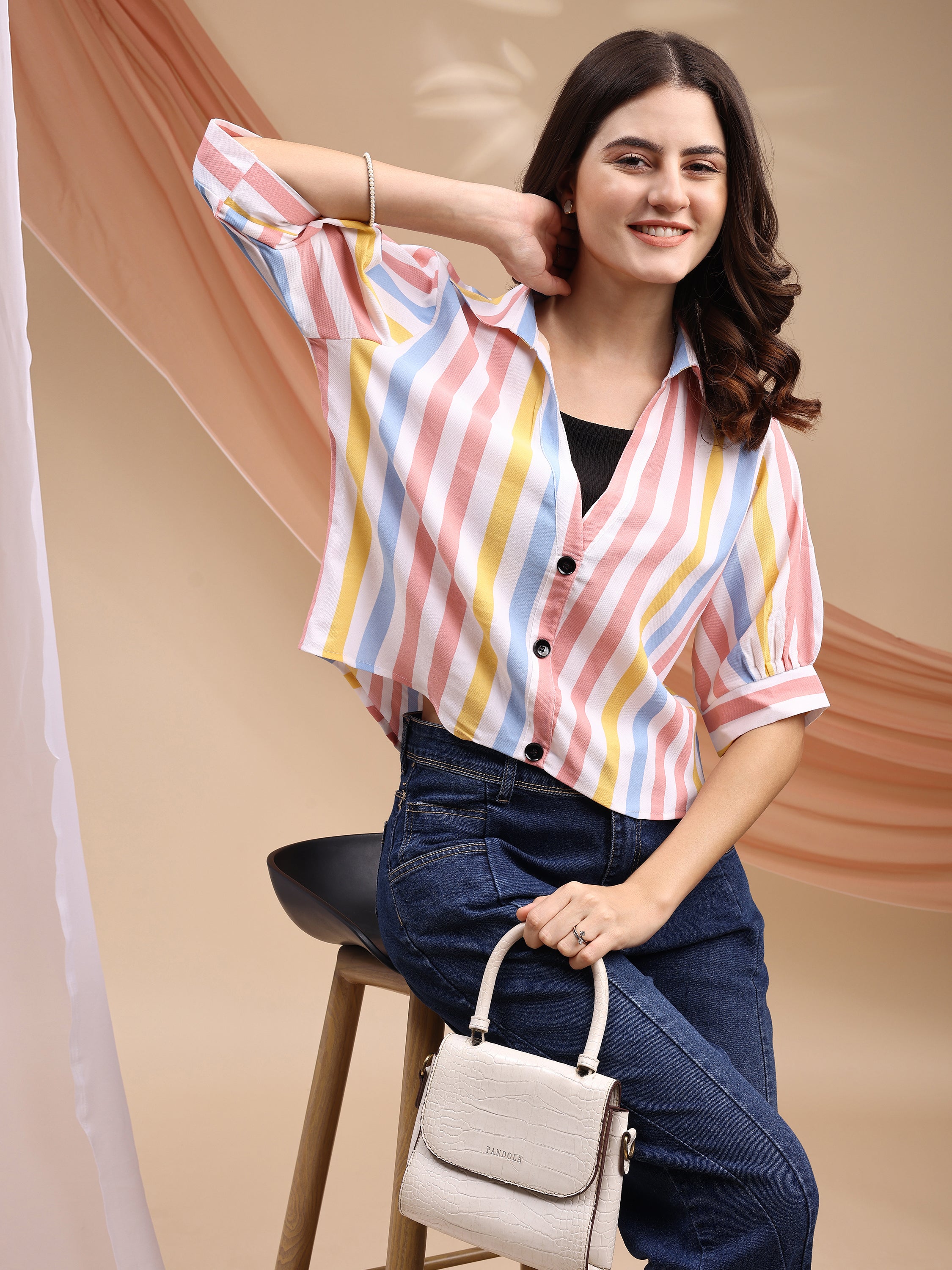 Women Striped Shirt Style Top