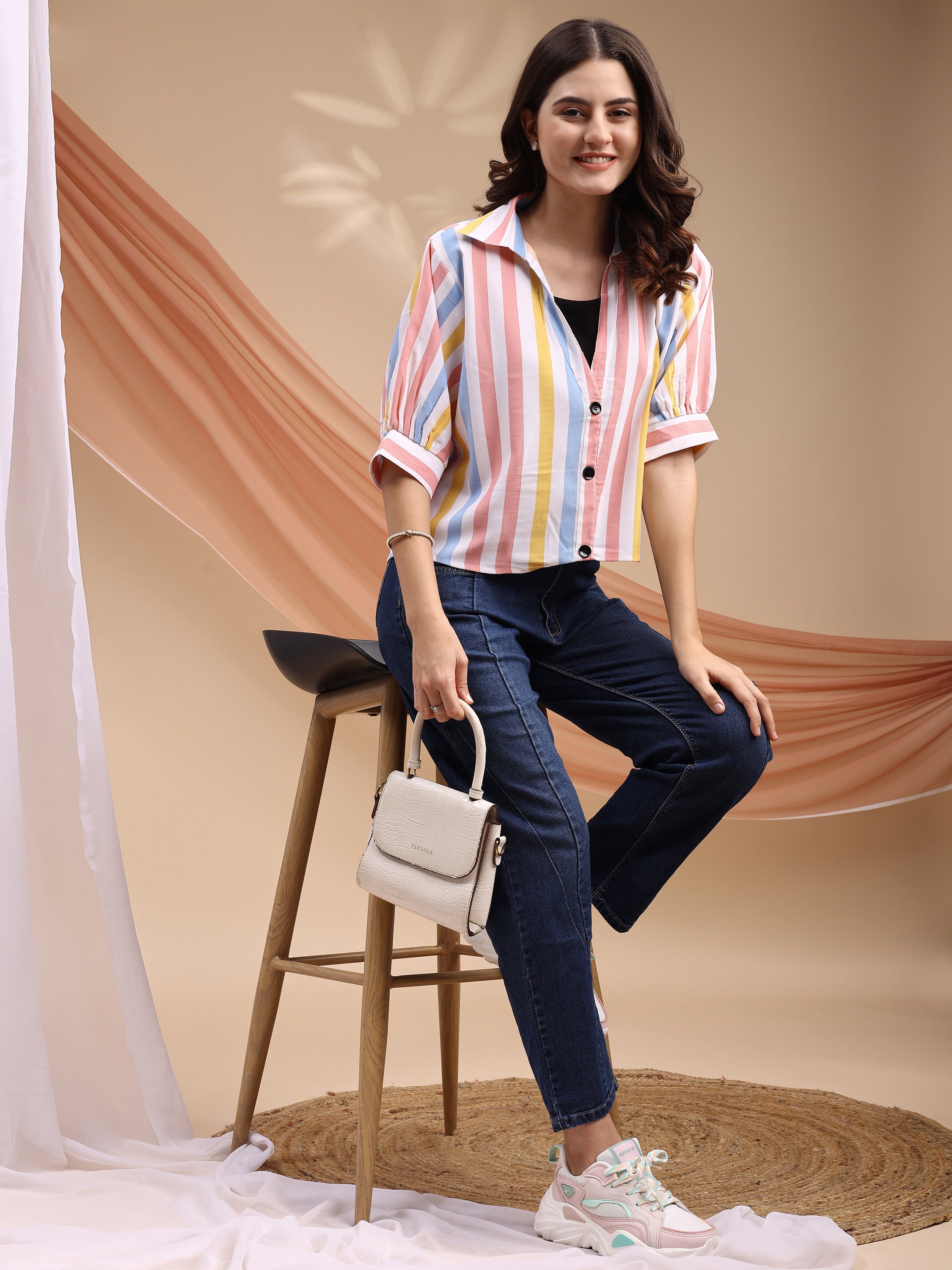 Women Striped Shirt Style Top