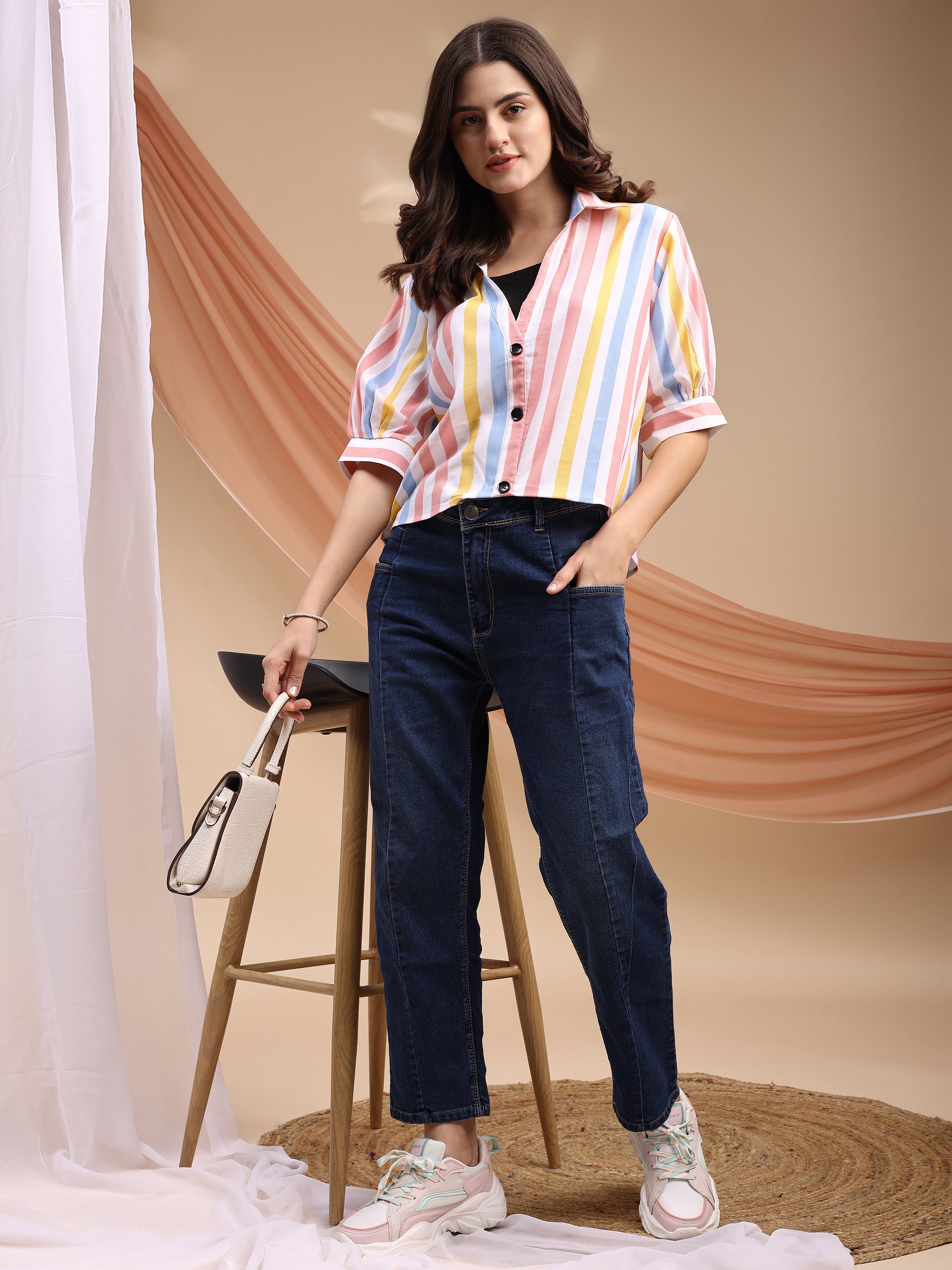 Women Striped Shirt Style Top