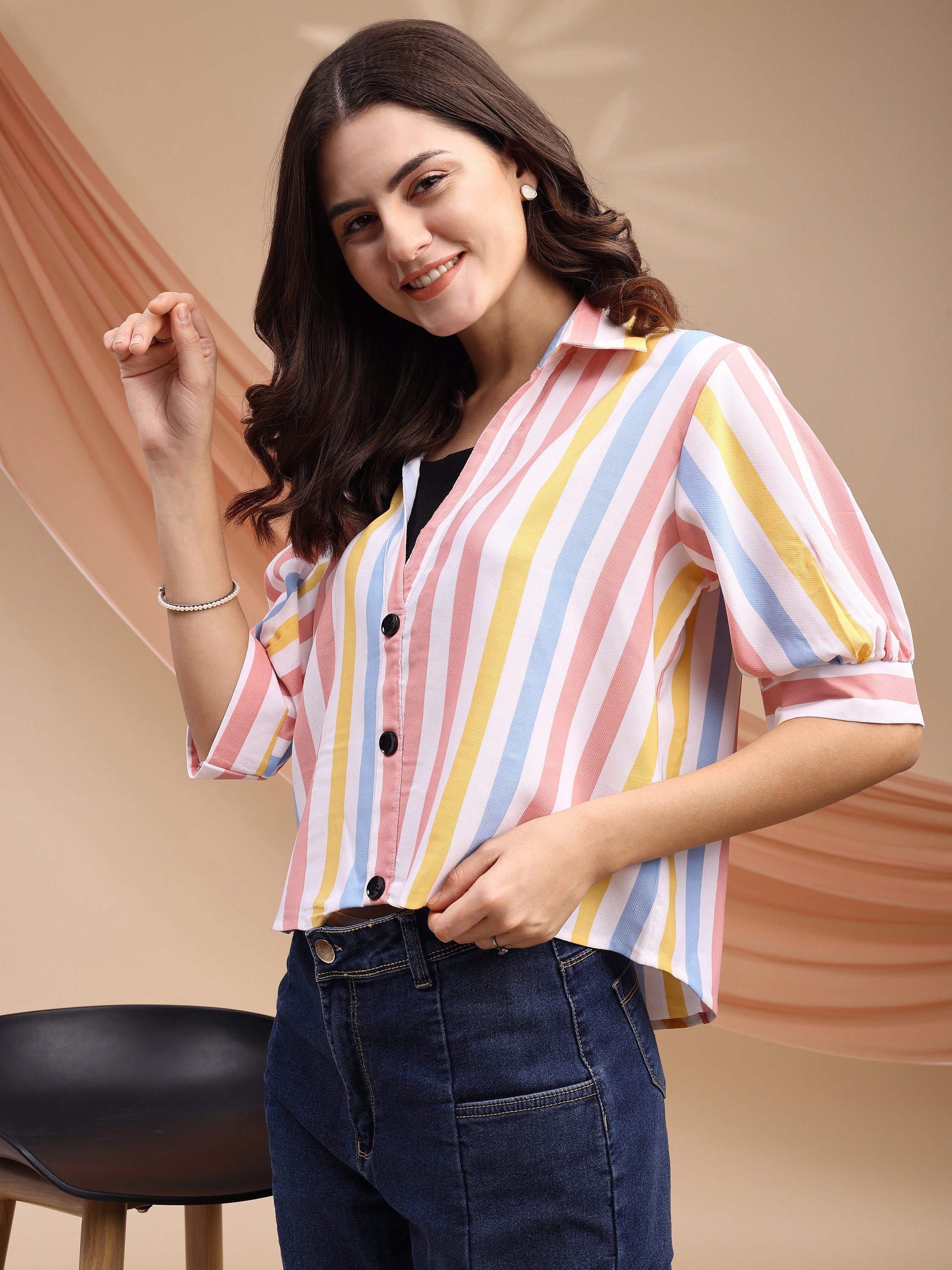 Women Striped Shirt Style Top